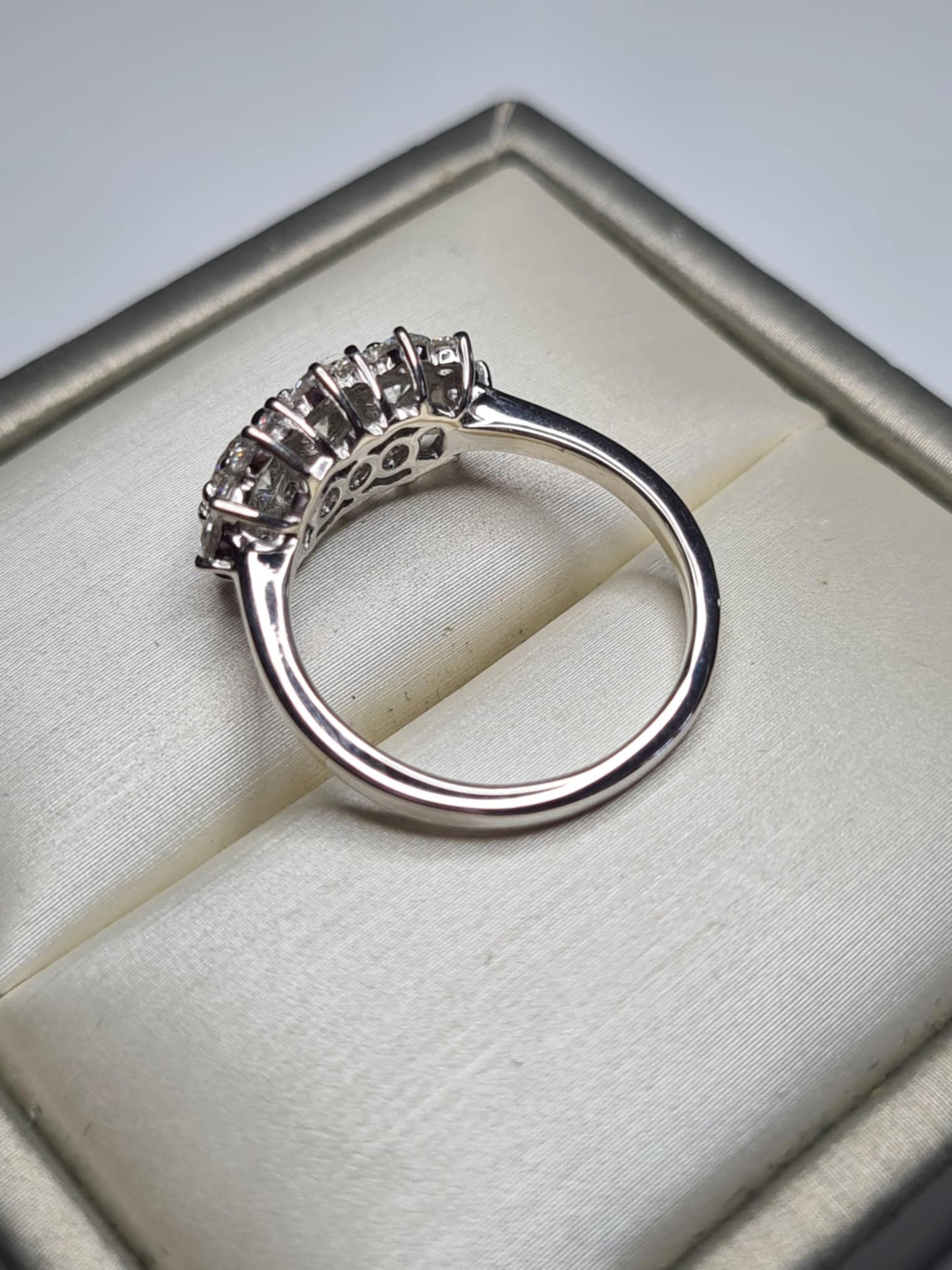 1.30ct Moissanite Boat Ring in Rhodium Overlay 925 Sterling Silver SIZE M