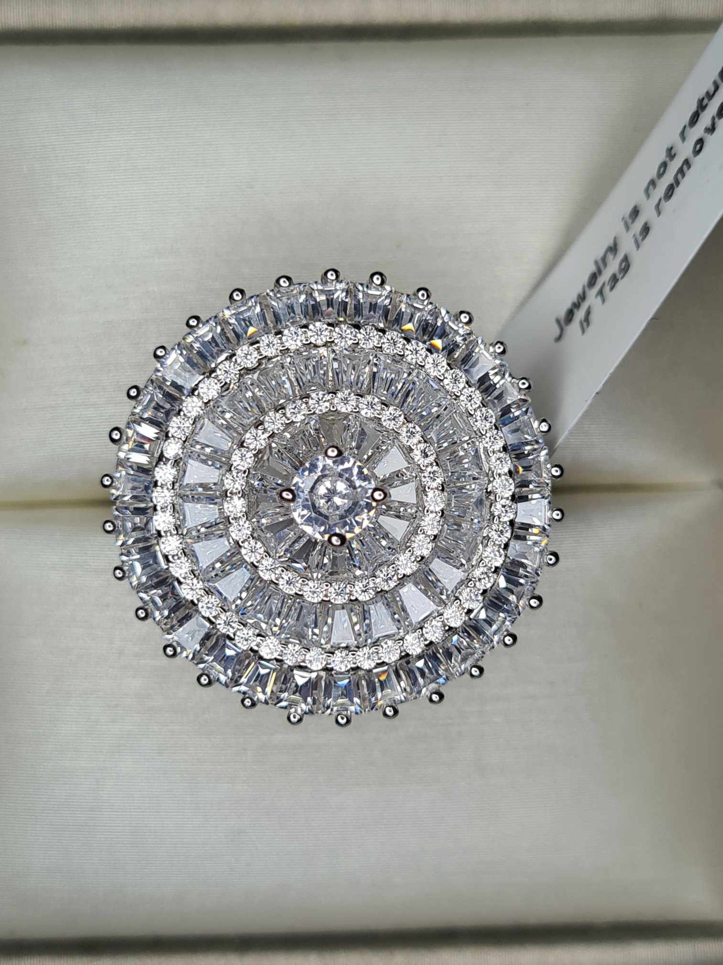 4.710ct Cubic Zirconia Cocktail Ring 925 Sterling Silver With Rhodium Overlay SIZE N