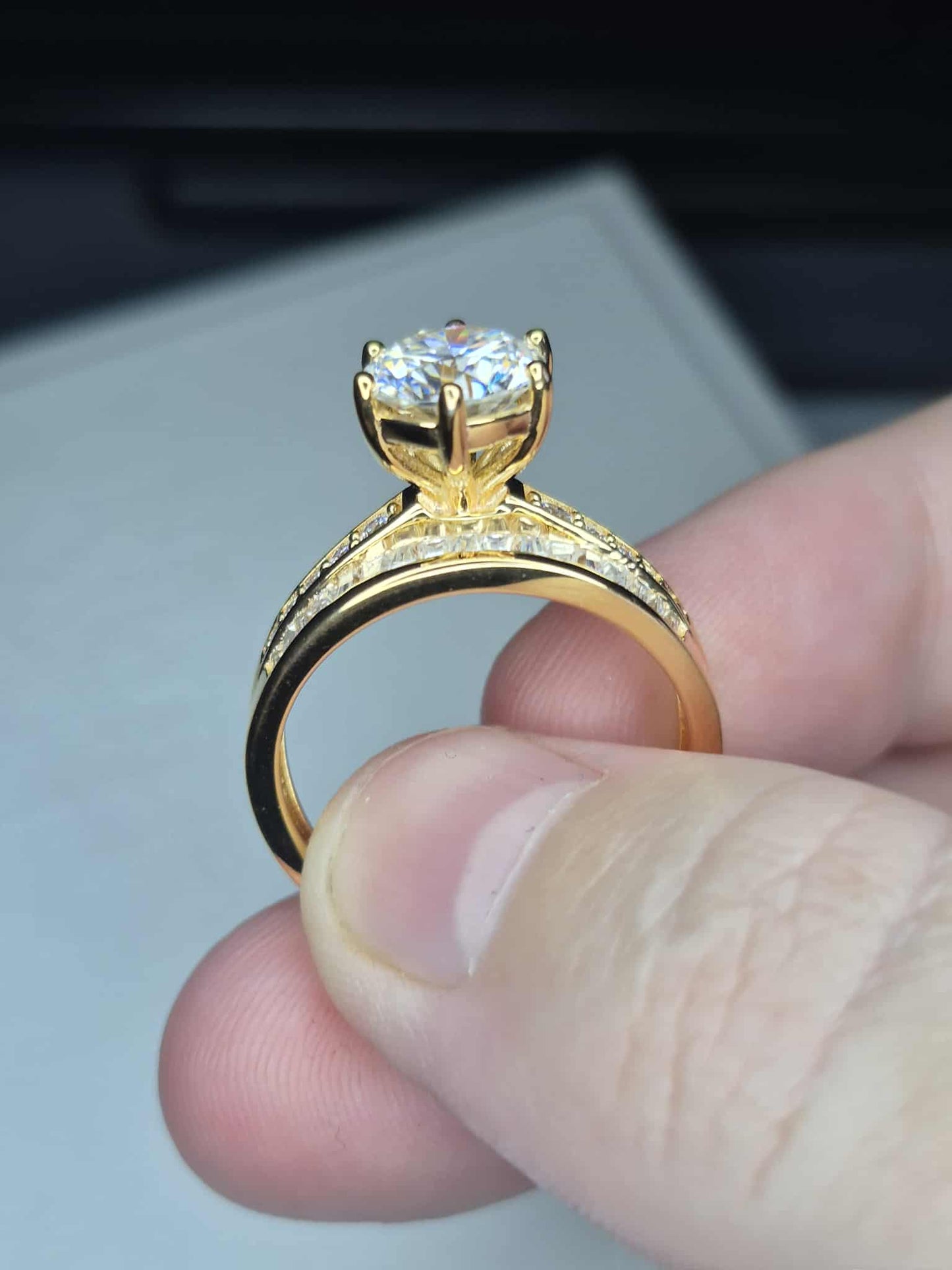 3.15ct Moissanite Ring in 18K Gold Overlay 925 Sterling Silver SIZE R