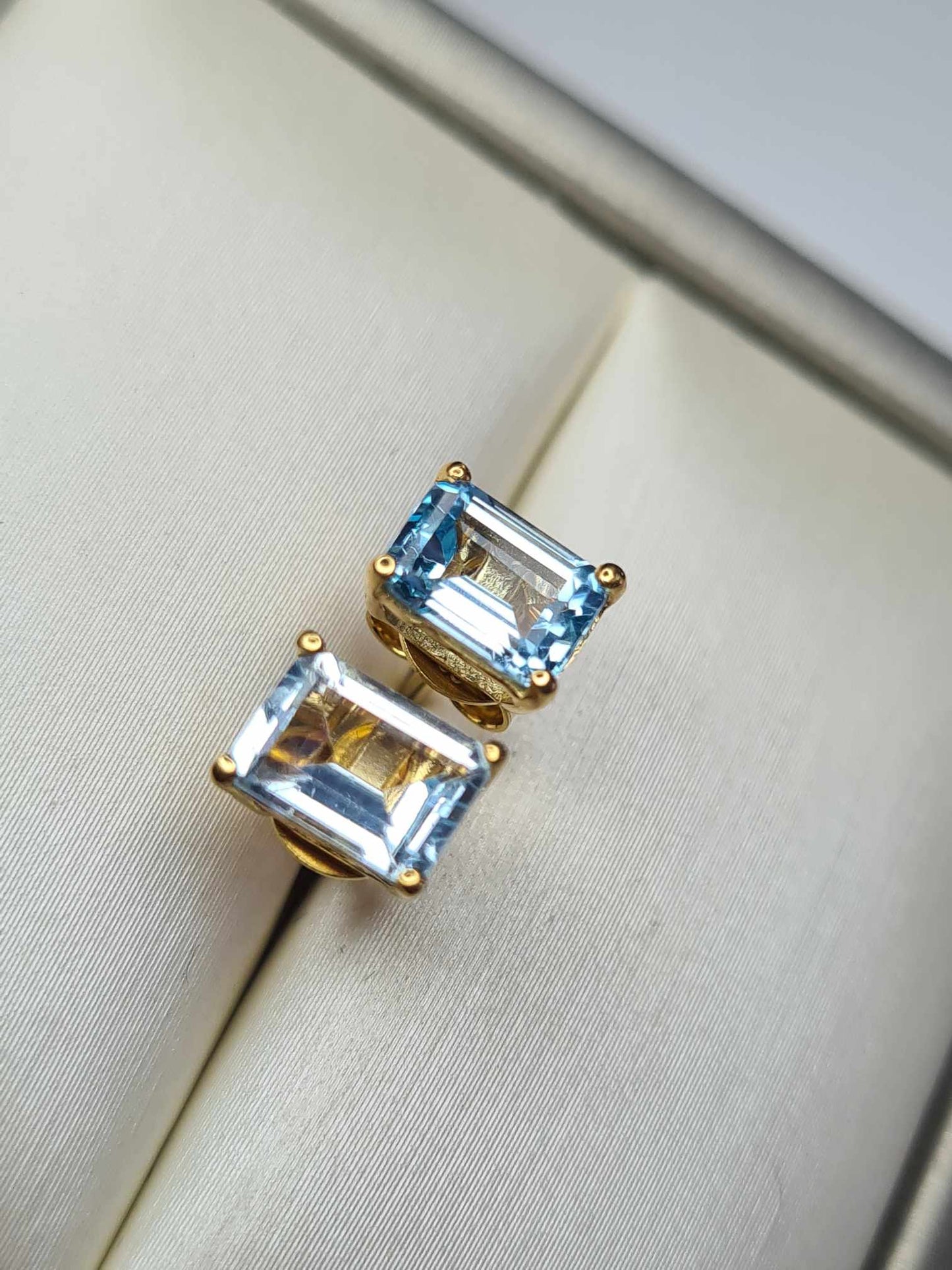 2.73ct Skyblue Topaz Solitaire Earrings in 18K Yellow Gold Overlay 925 Sterling Silver