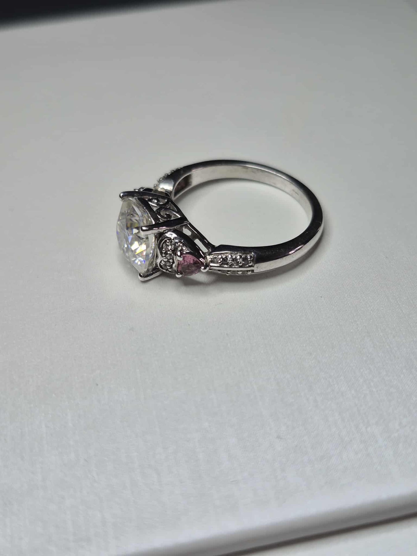 3.07ct Moissanite, Pink Tourmaline & Natural Zircon Ring 925 Sterling Silver SIZE M