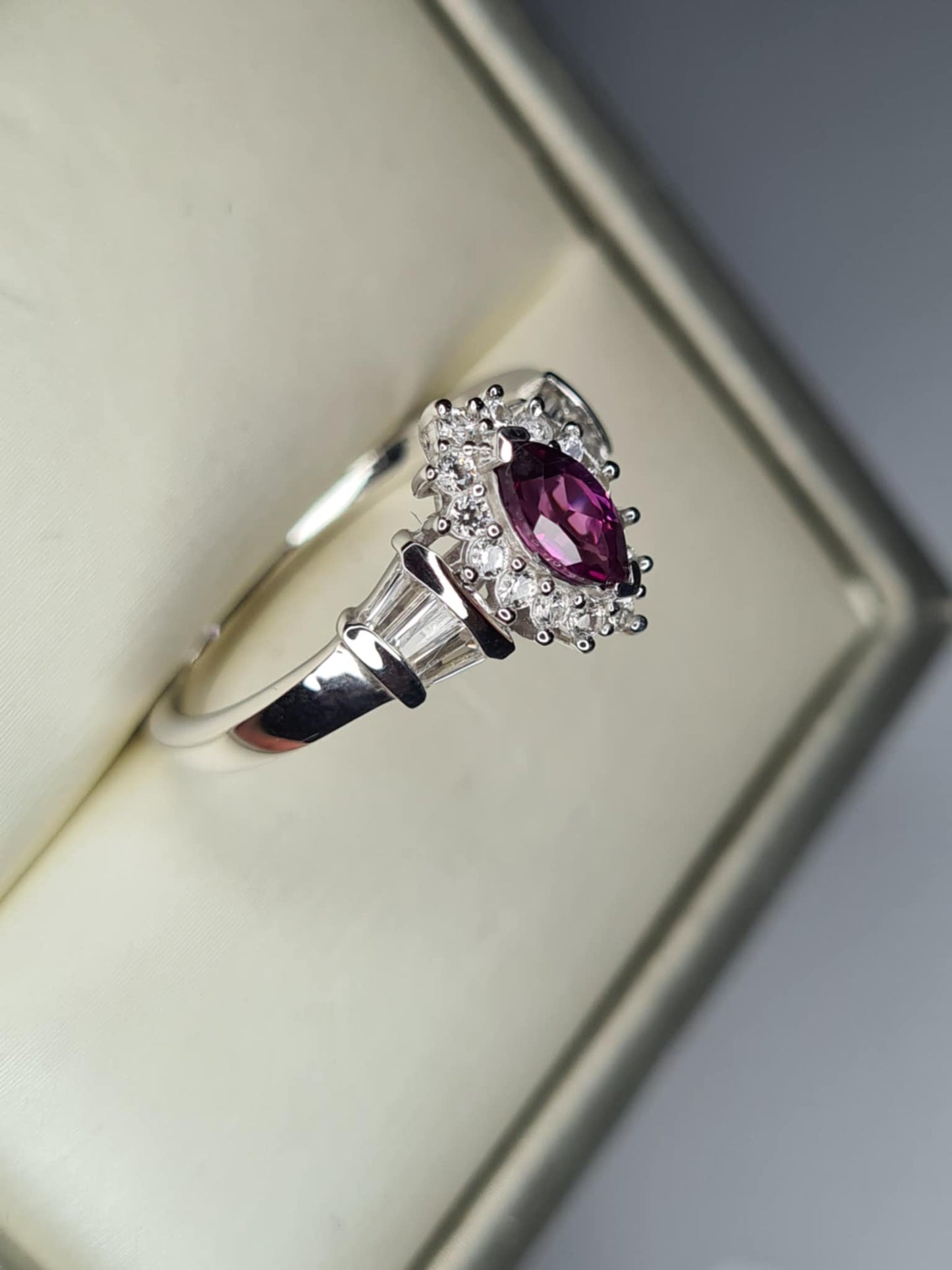 1.90ct Natural Radiant Ember Garnet, White Zircon Halo Ring in Rhodium 925 Overlay Sterling Silver SIZE P