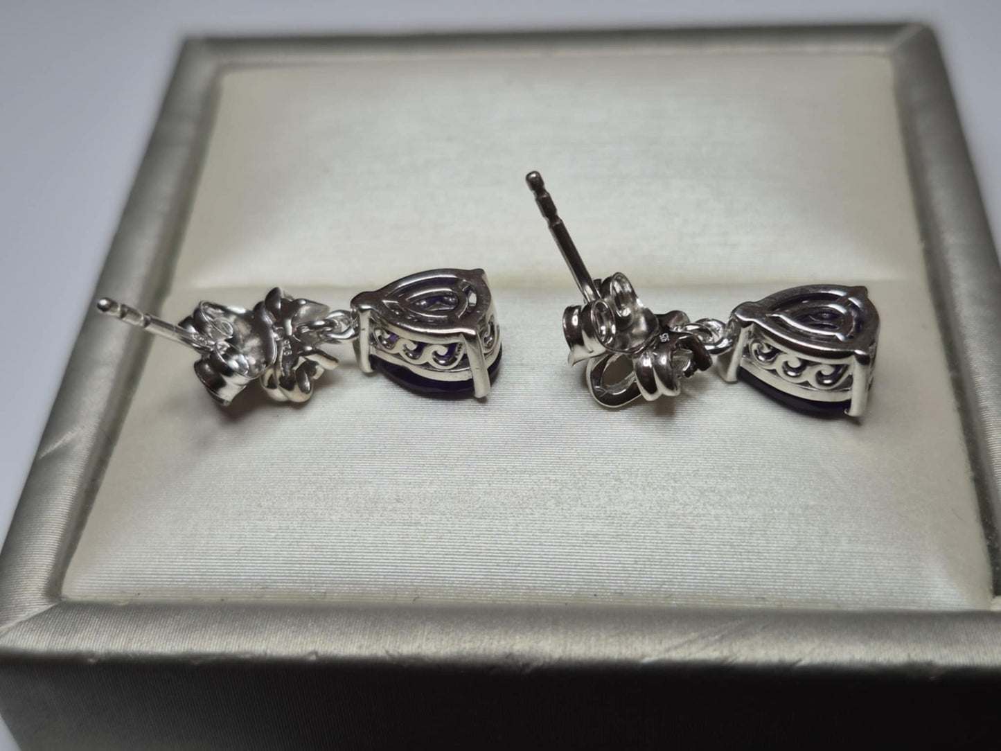 AAA African Amethyst & White Zircon Solitaire Stud Earrings in 925 Sterling Silver