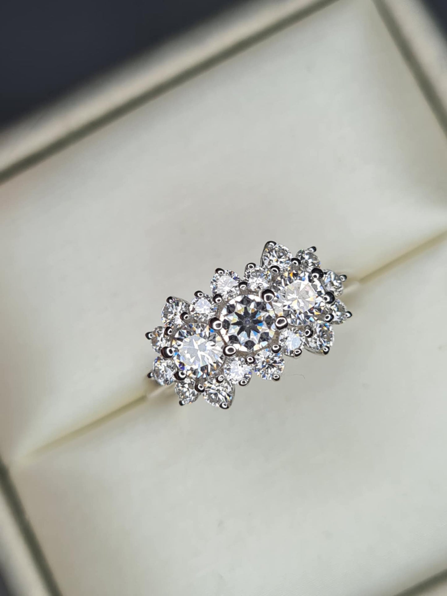 1.30ct Moissanite Boat Ring in Rhodium Overlay 925 Sterling Silver SIZE M