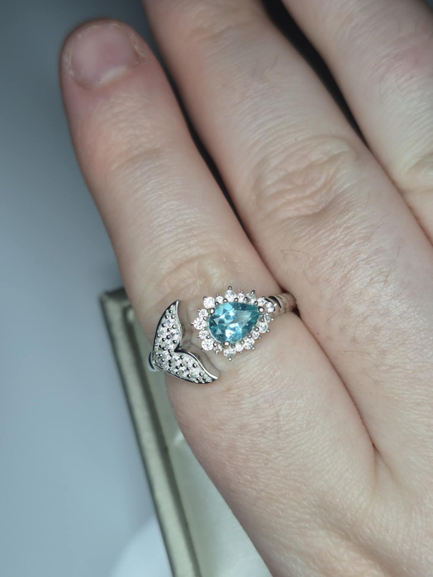 1.25ct Lagoon Apatite & White Zircon Mermaid Ring 925 Sterling Silver SIZE O