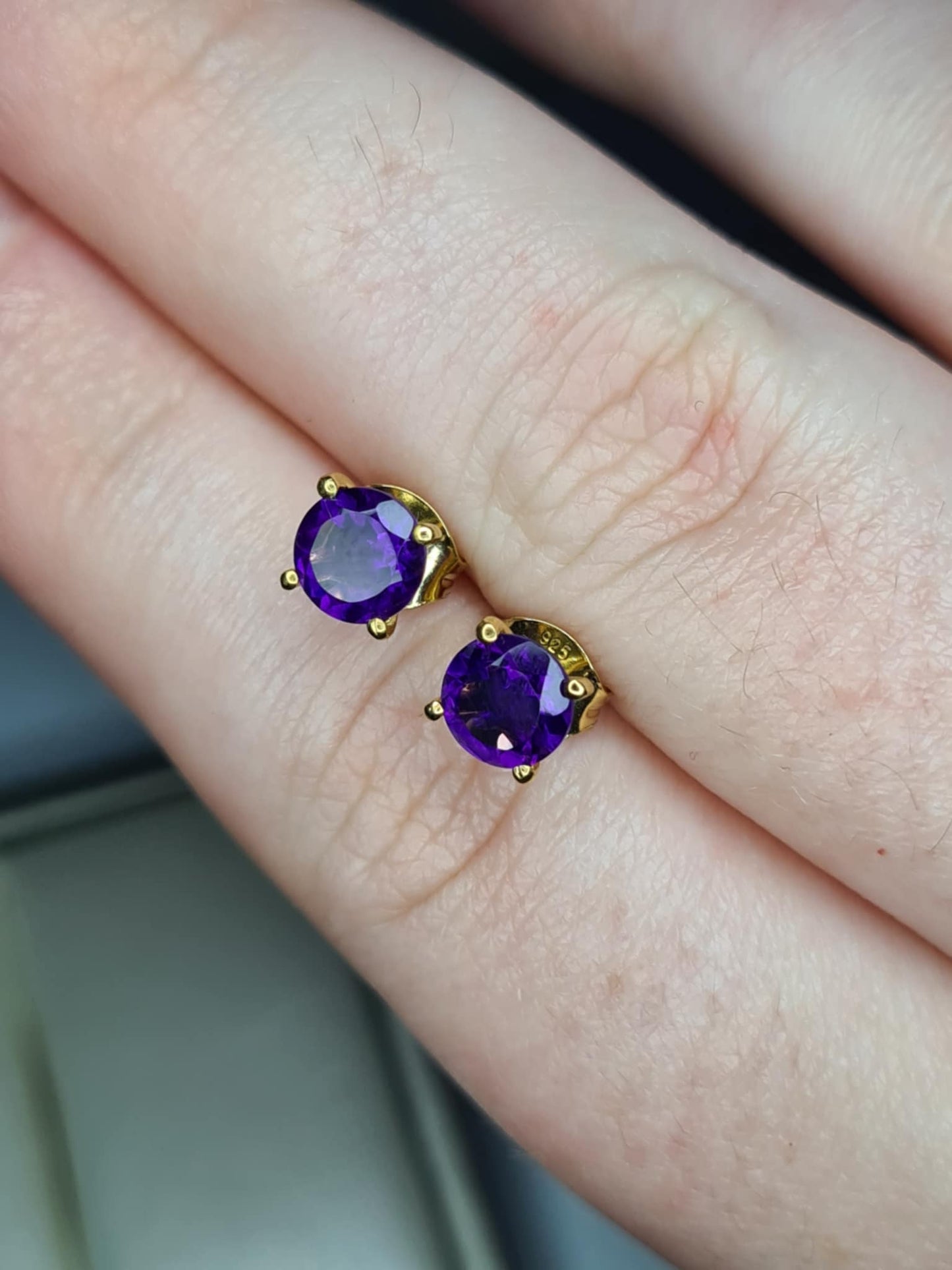AAA 1.50ct African Amethyst Solitaire Stud Earring in 18K Gold Overlay 925 Sterling Silver
