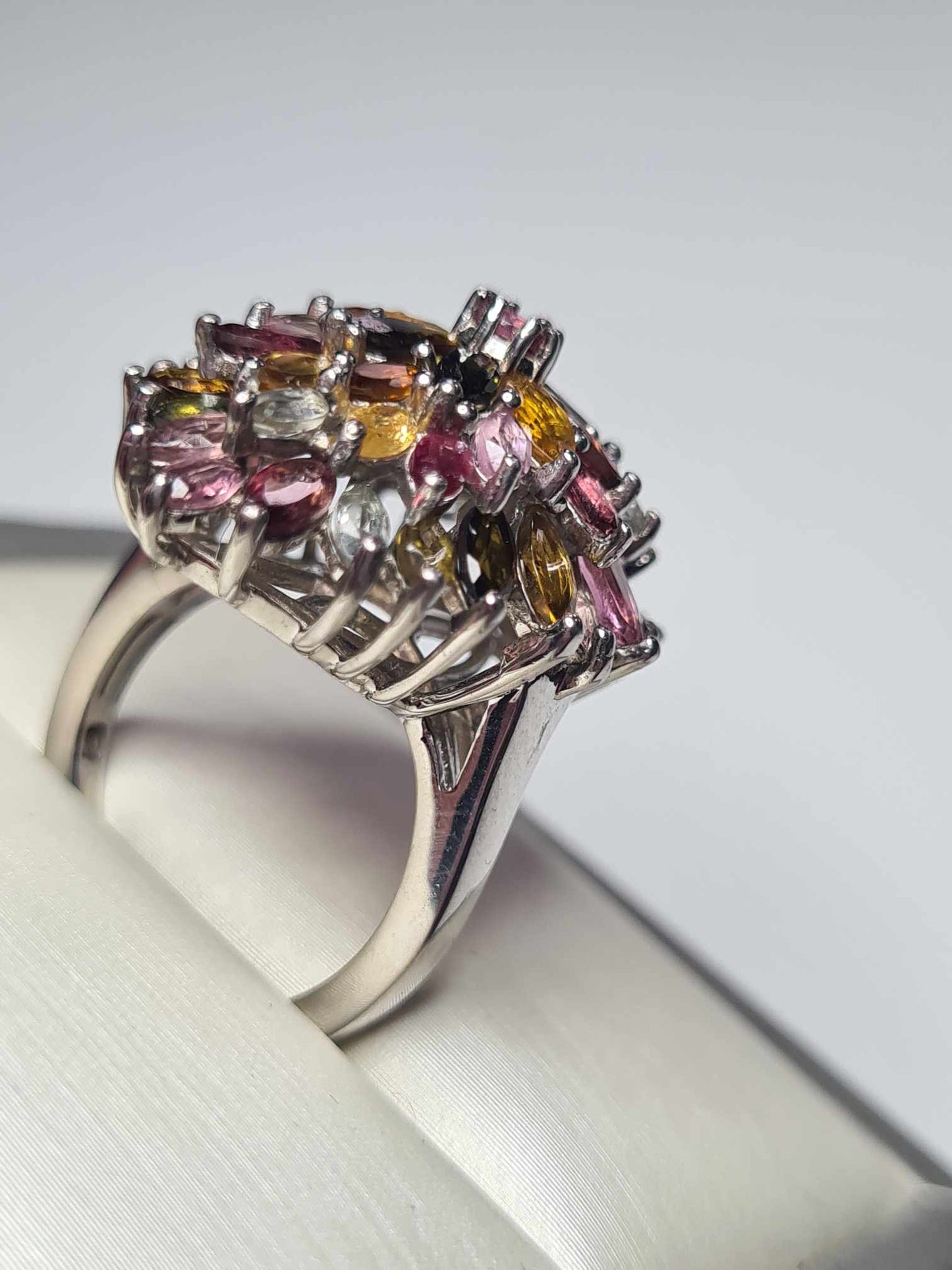 6.75 Ct Tourmaline Floral Cocktail Ring 925 Sterling Silver with a platinum overlay SIZE K