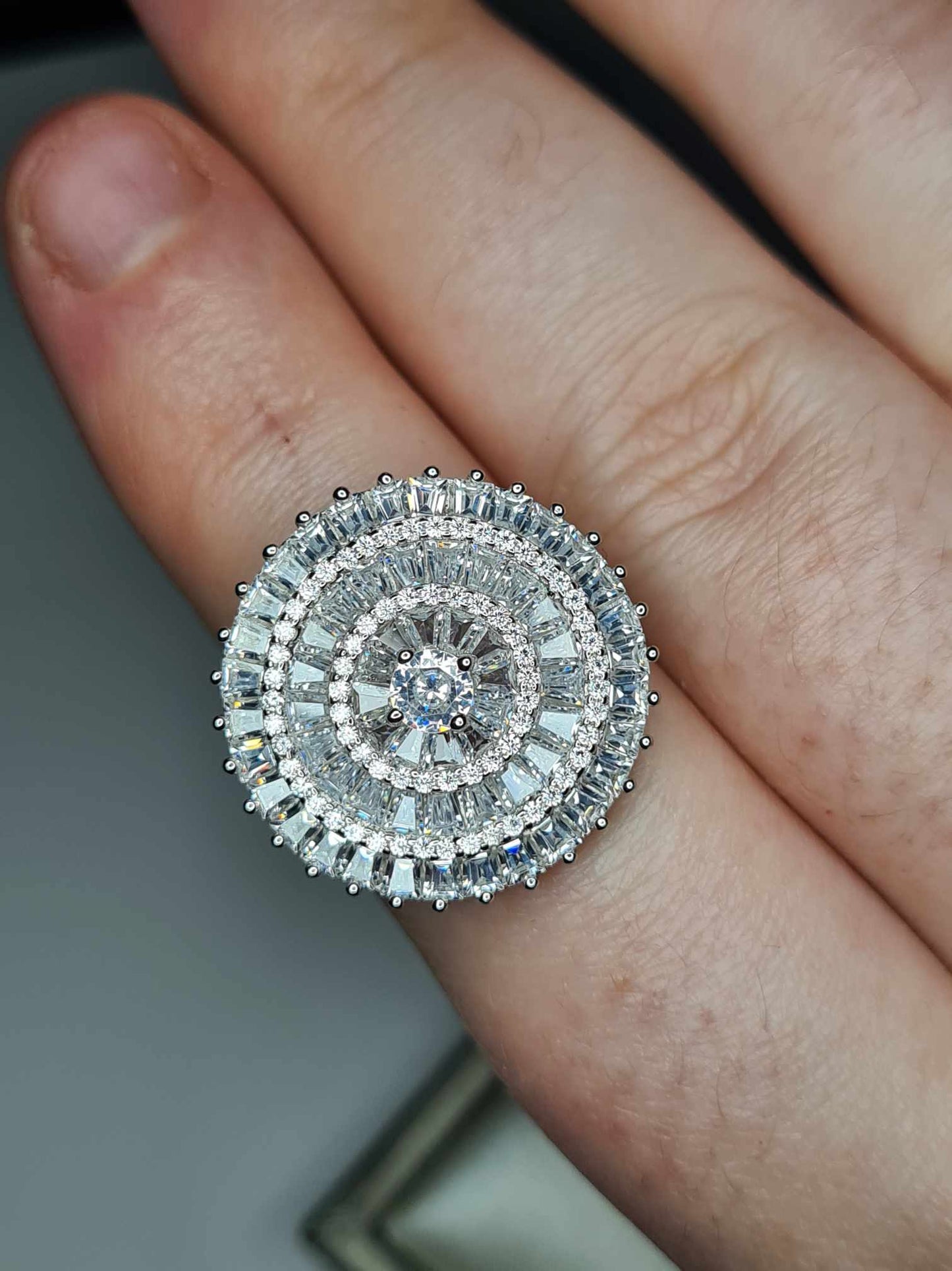 4.710ct Cubic Zirconia Cocktail Ring 925 Sterling Silver With Rhodium Overlay SIZE N