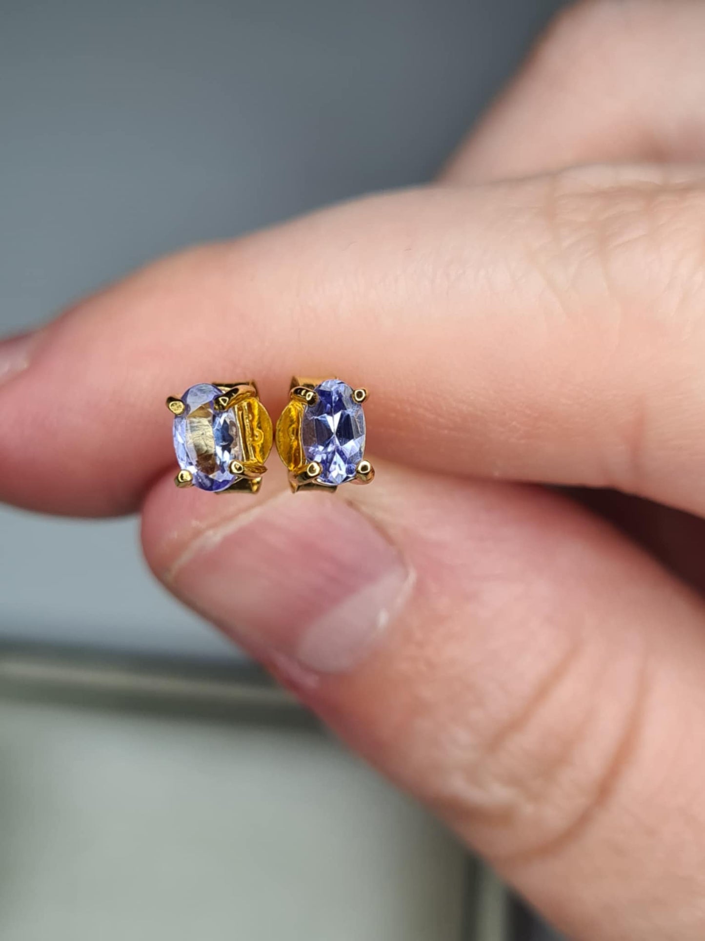 0.900ct. Tanzanite Stud Earrings in 18K Gold Overlay 925 Sterling Silver