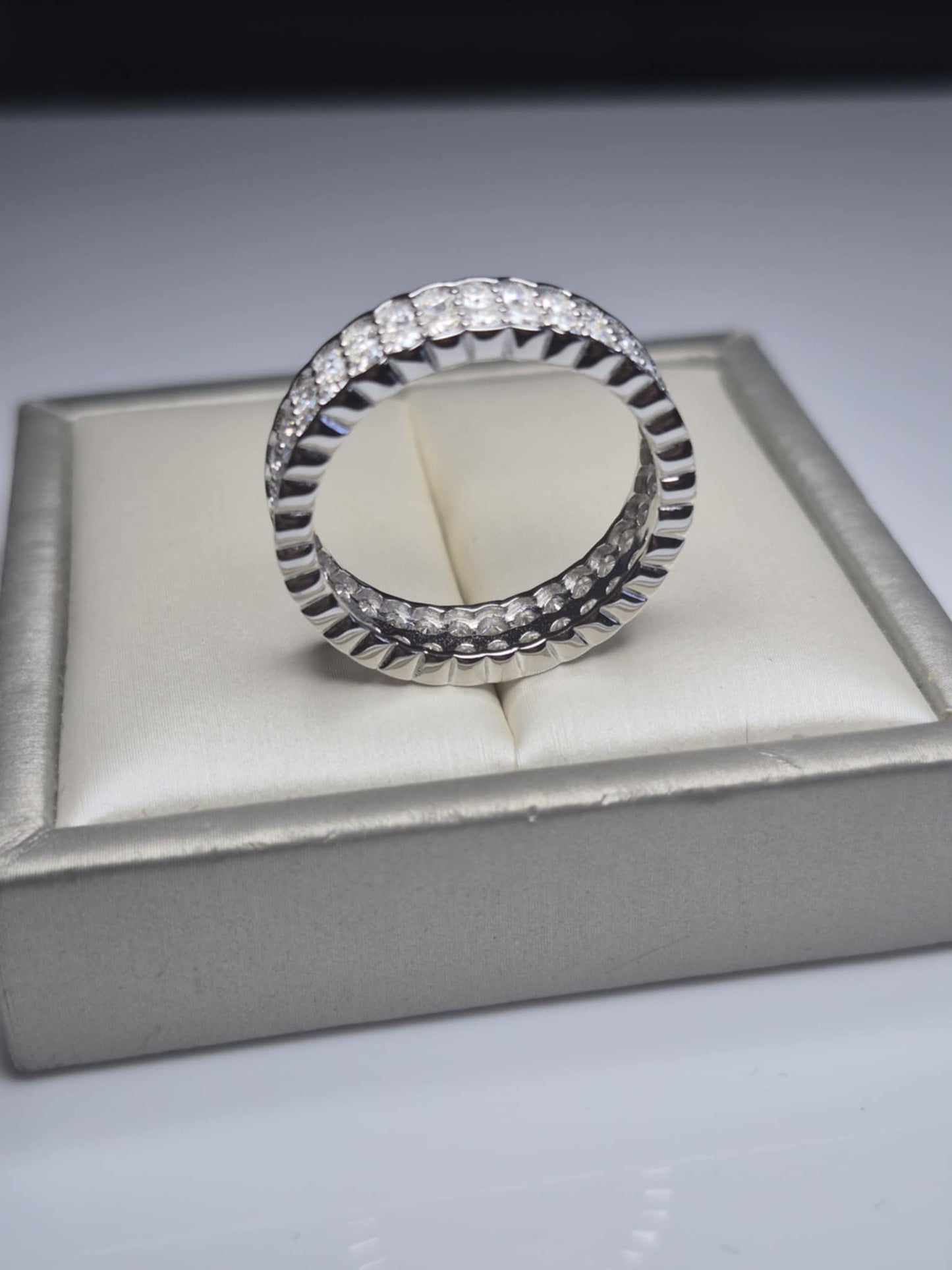 2ct Moissanite Eternity Ring in Rhodium 925 Sterling Silver SIZE T