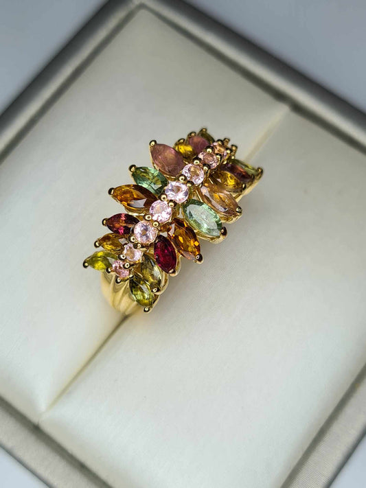 Multi-Tourmaline Cluster Ring in 18K Yellow Gold Vermeil Sterling Silver 2.18 Ct.