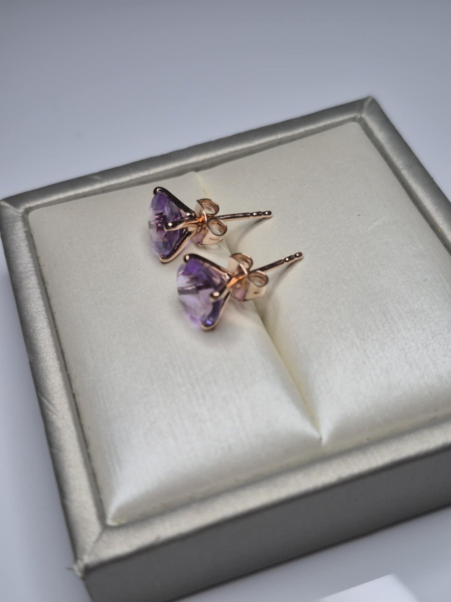 3.70 Ct. AAA Rose De France Amethyst Solitaire Stud Earring in 18K Rose Gold Overlay 925 Sterling Silver