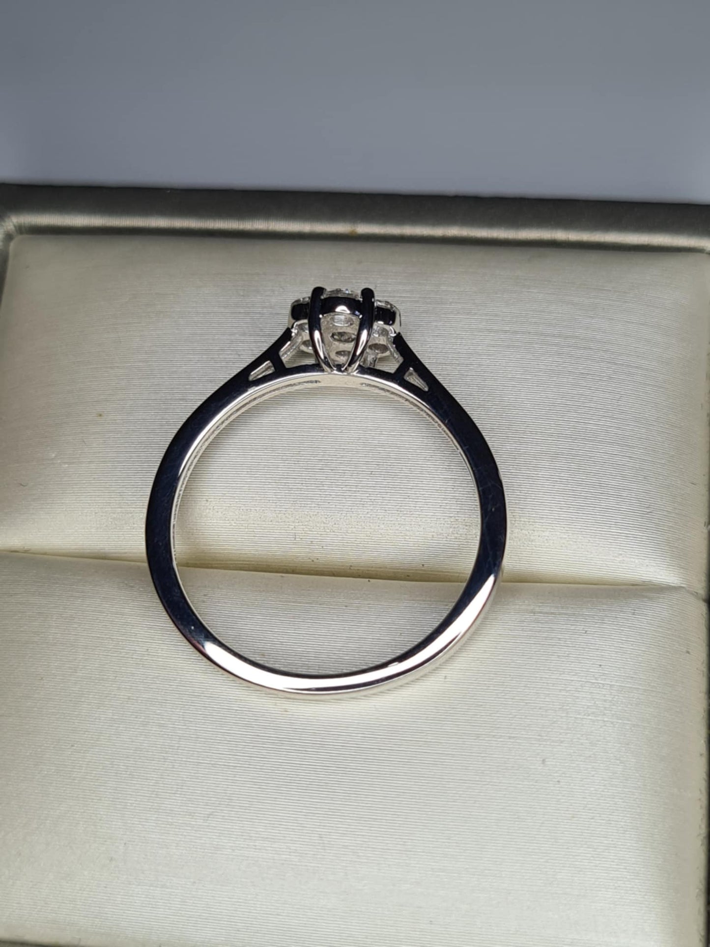 0.466ct. Moissanite Ring in Platinum Overlay 925 Sterling Silver SIZE R