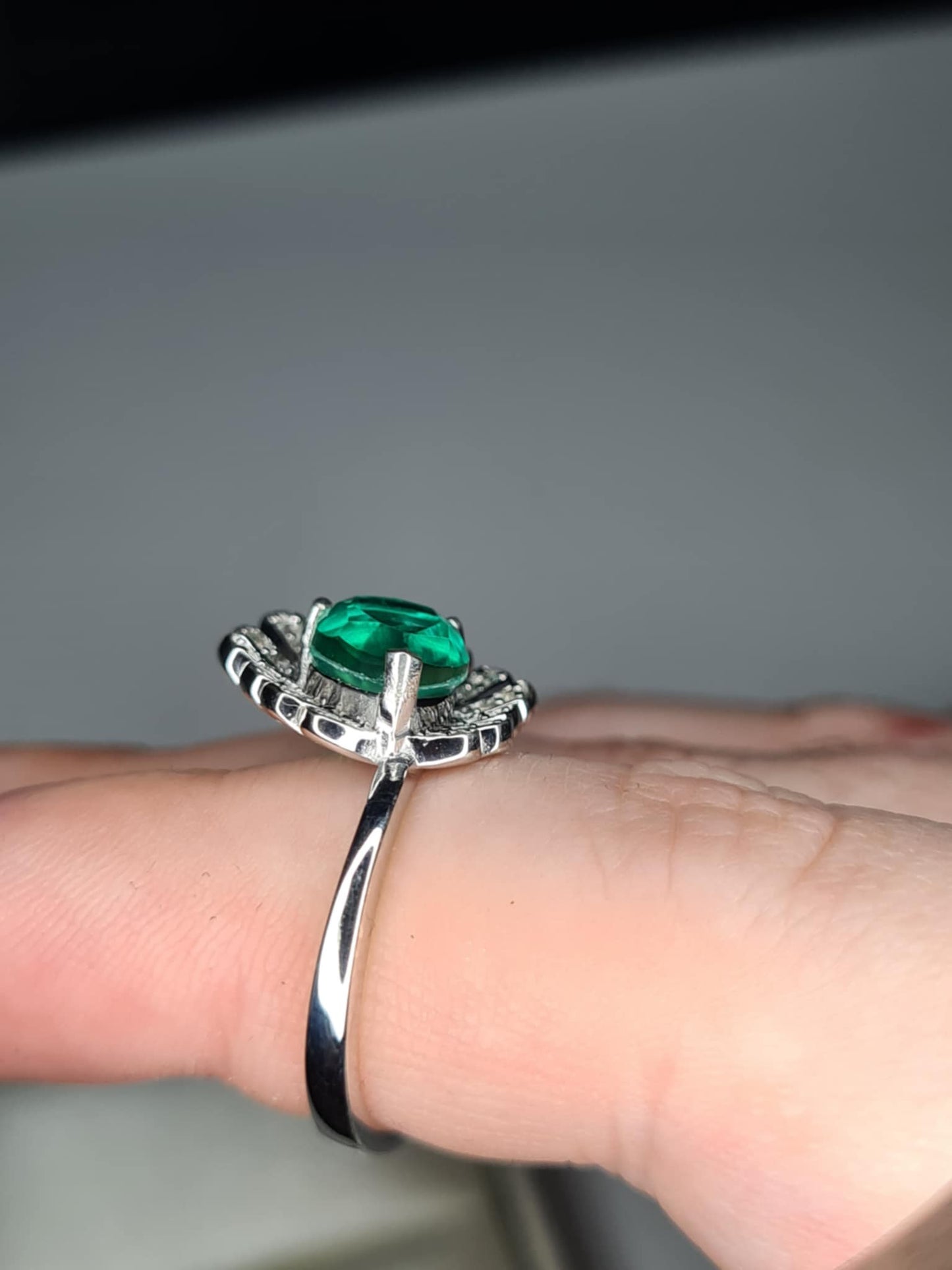 2.59 Ct Peacock Triplet Quartz, White Zircon Ring in 925 Sterling Silver SIZE K