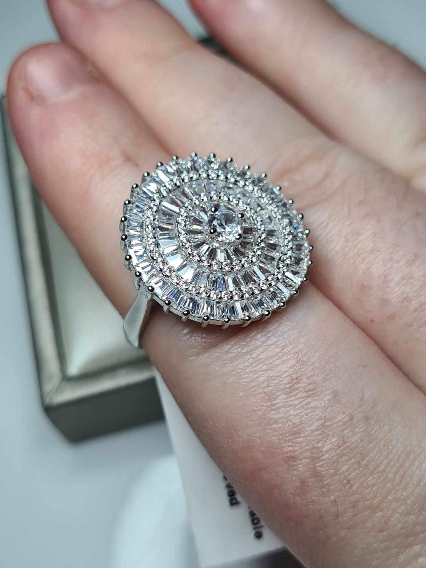 4.710ct Cubic Zirconia Cocktail Ring 925 Sterling Silver With Rhodium Overlay SIZE N