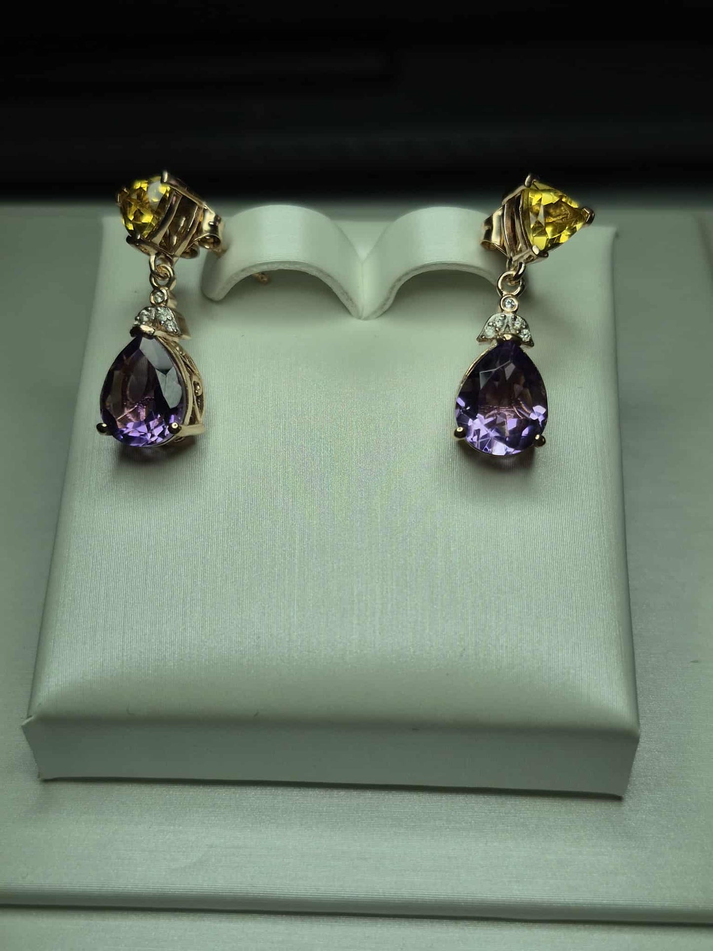 5.71ct Rose De France Amethyst, Citrine Dangle Earrings 925 Sterling Silver