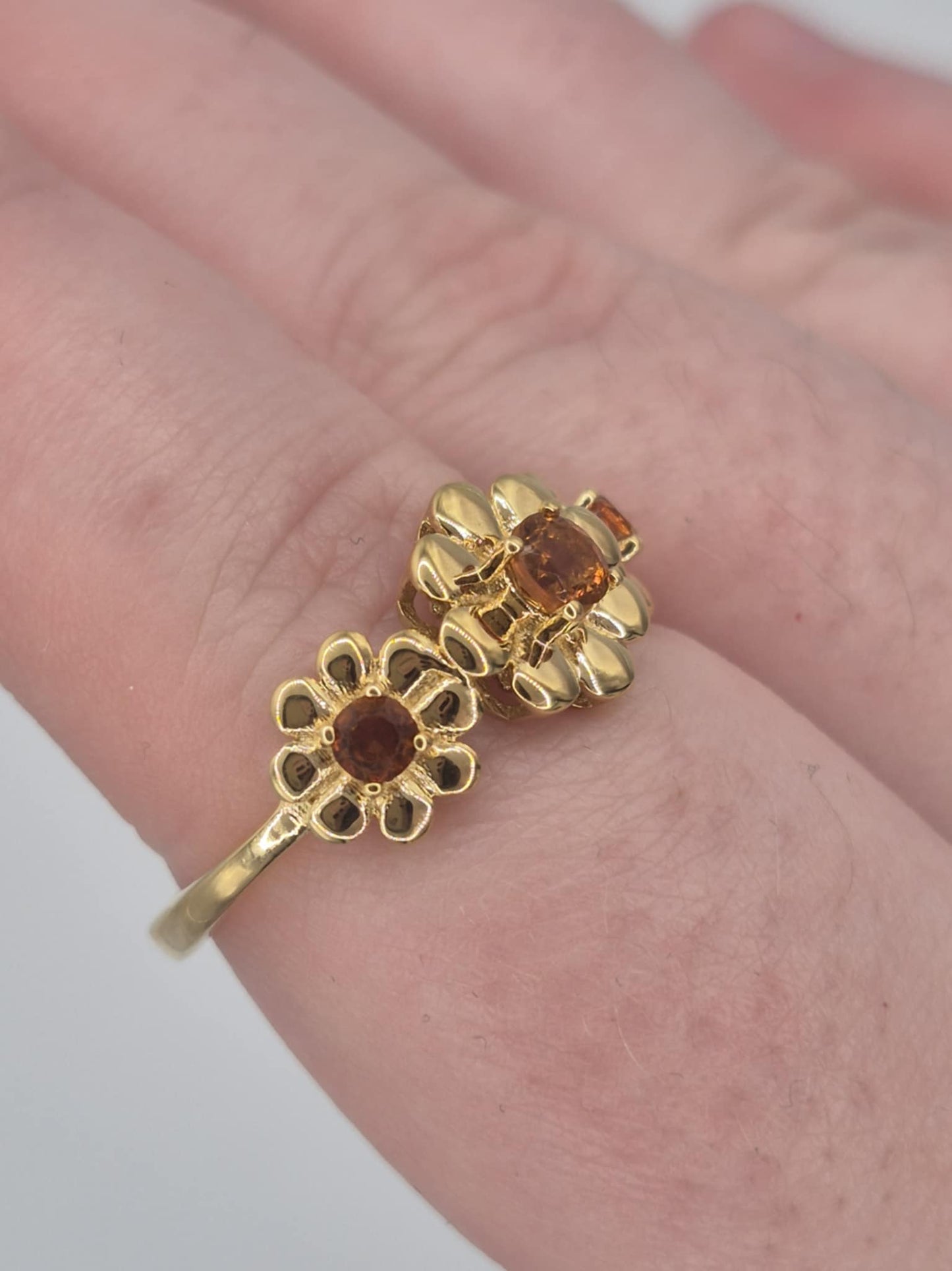 0.480ct Madeira Citrine Flower Ring in 18K Gold Overlay 925 Sterling Silver SIZE S