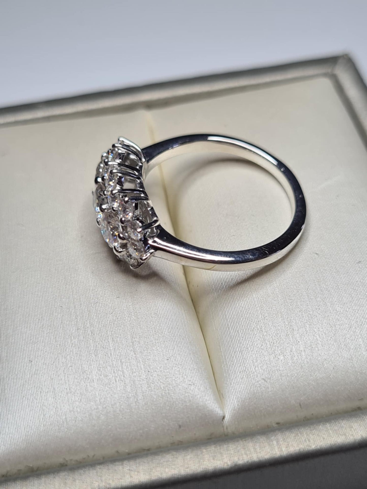 1.30ct Moissanite Boat Ring in Rhodium Overlay 925 Sterling Silver SIZE M