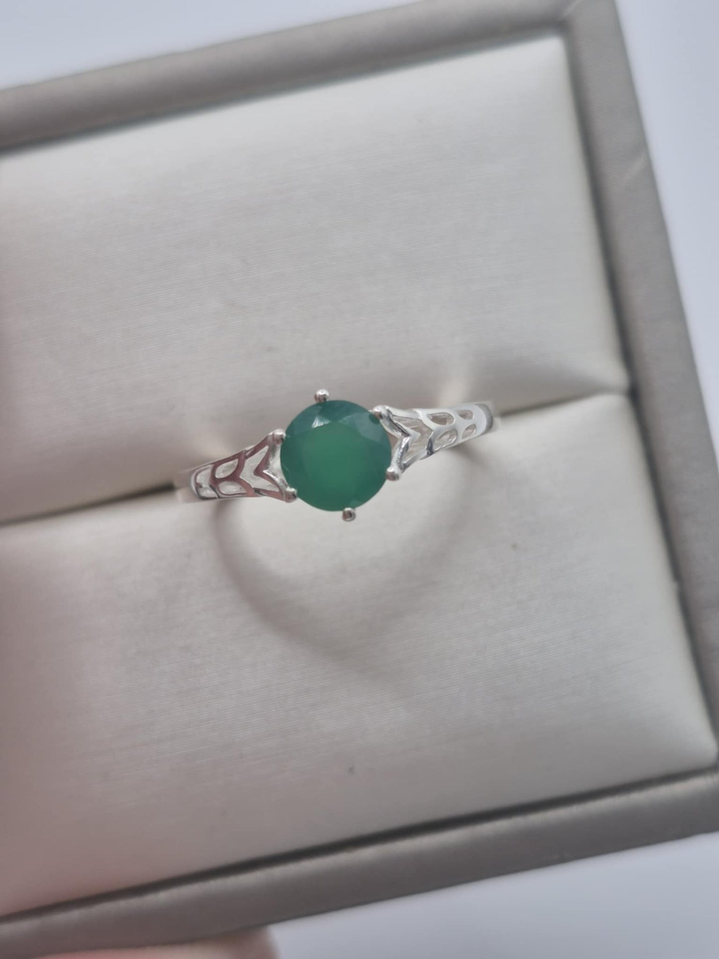 0.720ct Verde Onyx Solitaire Ring 925 Sterling Silver SIZE K