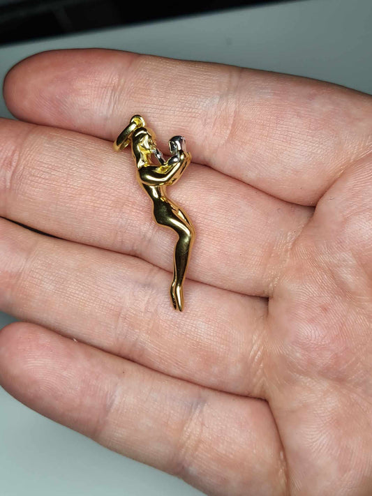 Mother & Child Pendant 18K Gold Overlay 925 Sterling Silver