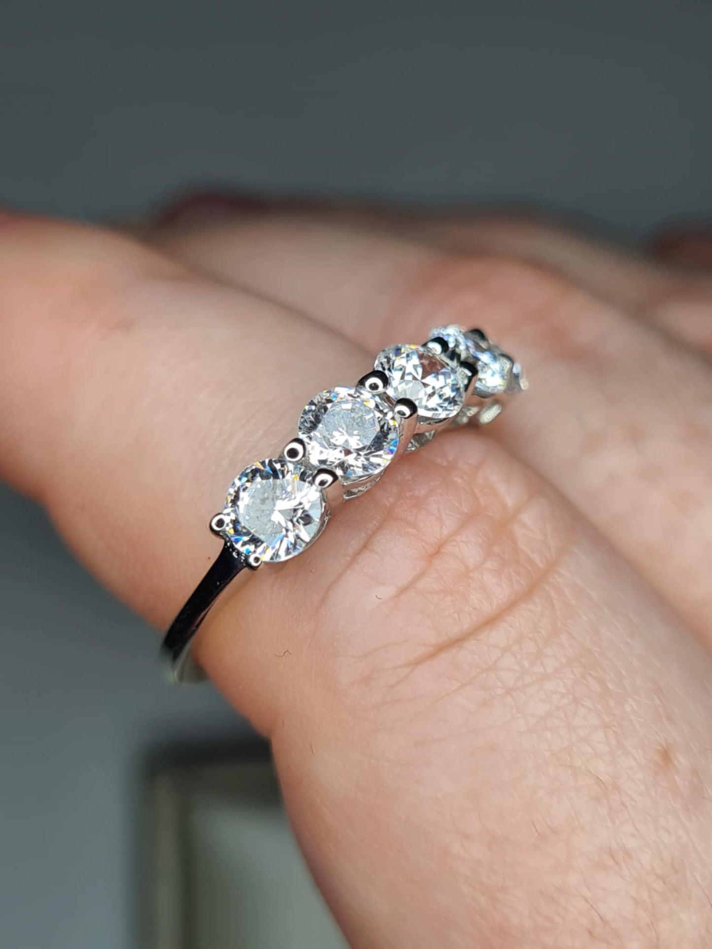 3.25ct Swarovski Zirconia 5 Stone Ring in Rhodium Overlay 925 Sterling Silver