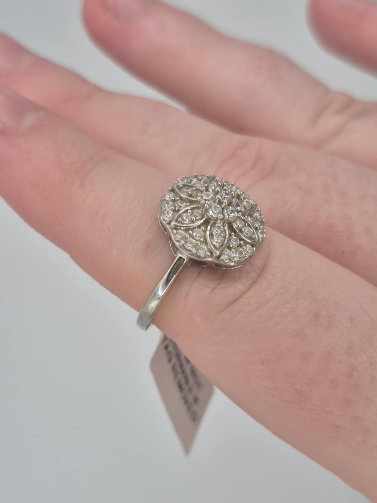 1.38 Ct. Swarovski Zirconia Floral Ring Platinum Overlay 925 Sterling Silver SIZE O