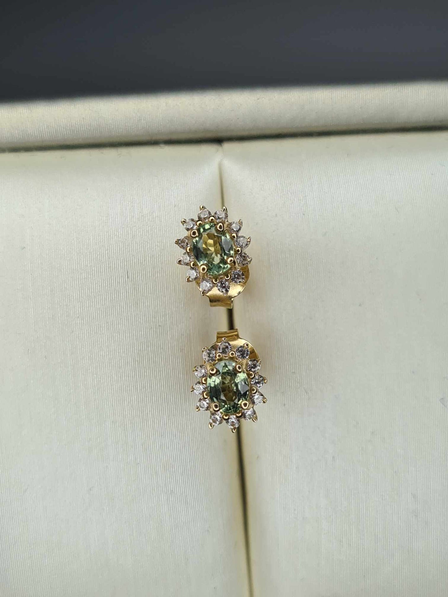 0.73ct 9K Yellow Gold Green Sapphire & Natural Zircon Stud Earrings