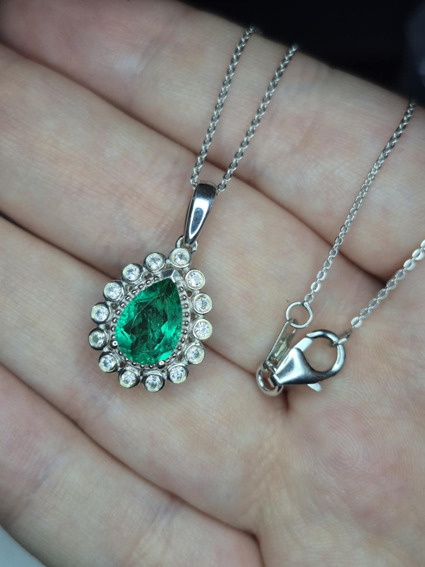 2.56ct Emeraldine Triplet Quartz & White Zircon Necklace in Rhodium Overlay 925 Sterling Silver
