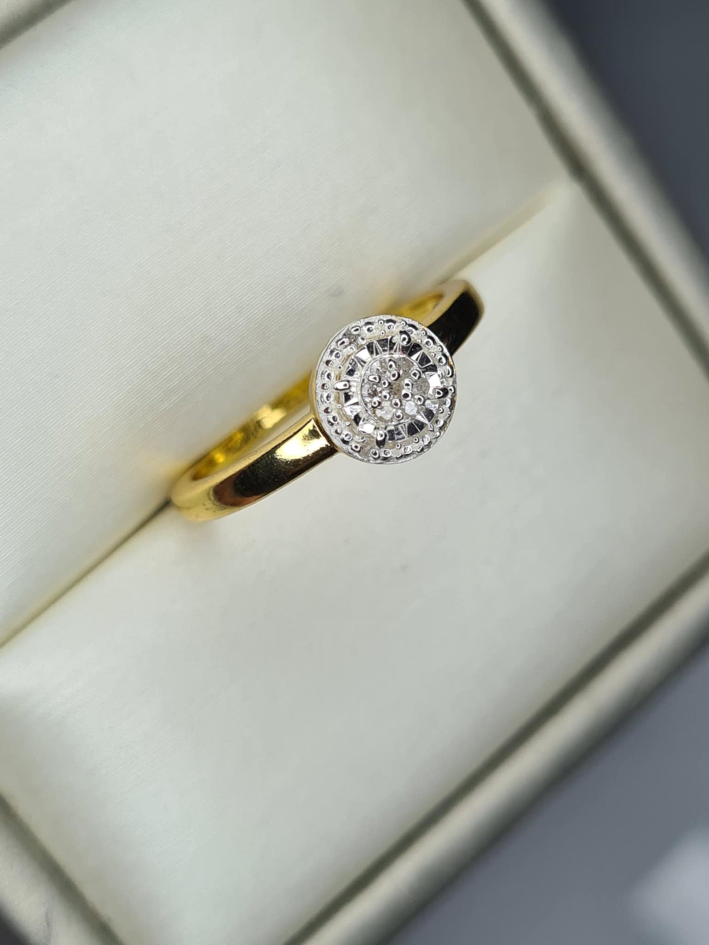 Natural White Diamond Ring in 18K Yellow Gold Overlay 925 Sterling Silver