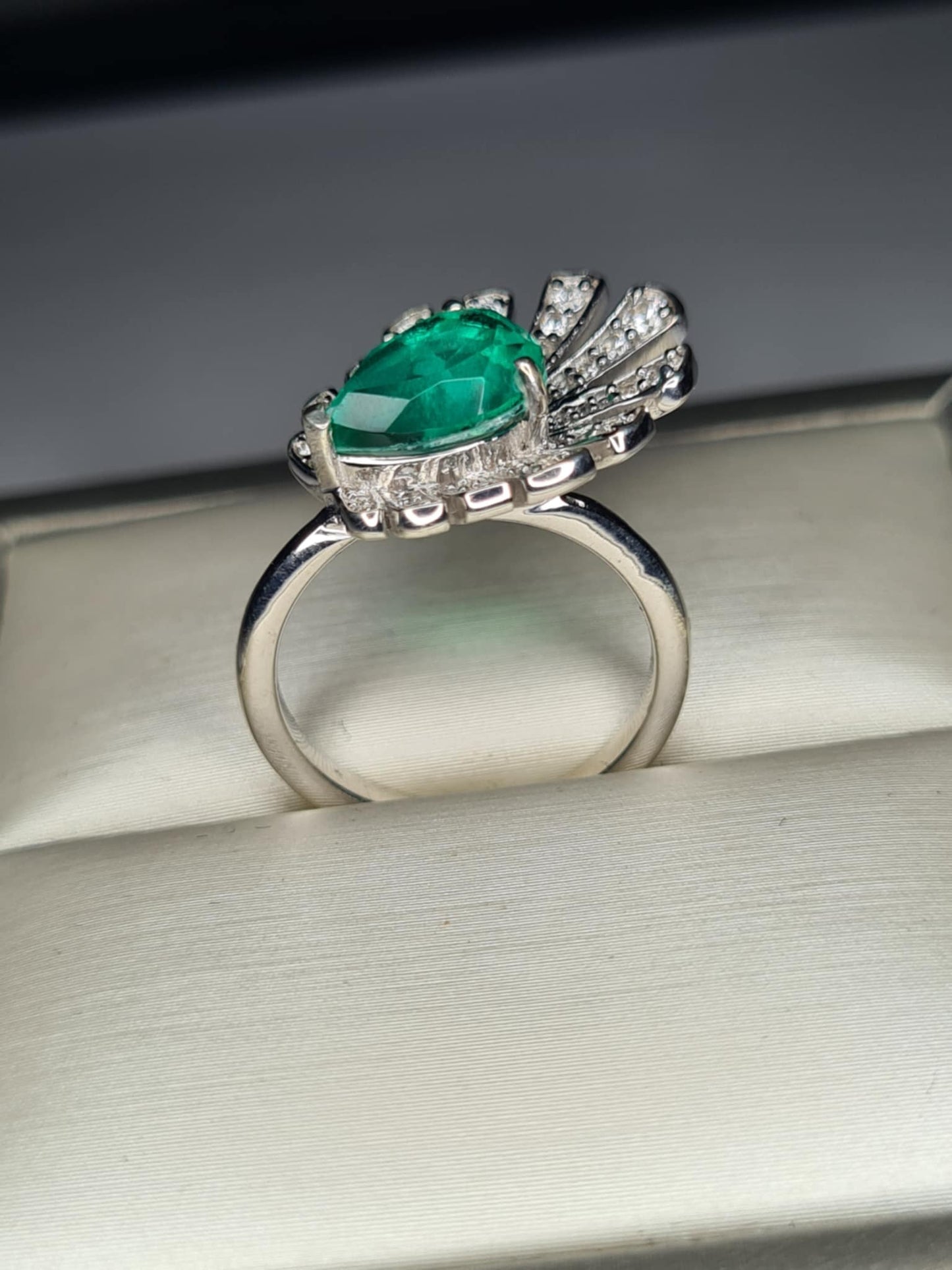 2.59 Ct Peacock Triplet Quartz, White Zircon Ring in 925 Sterling Silver SIZE K