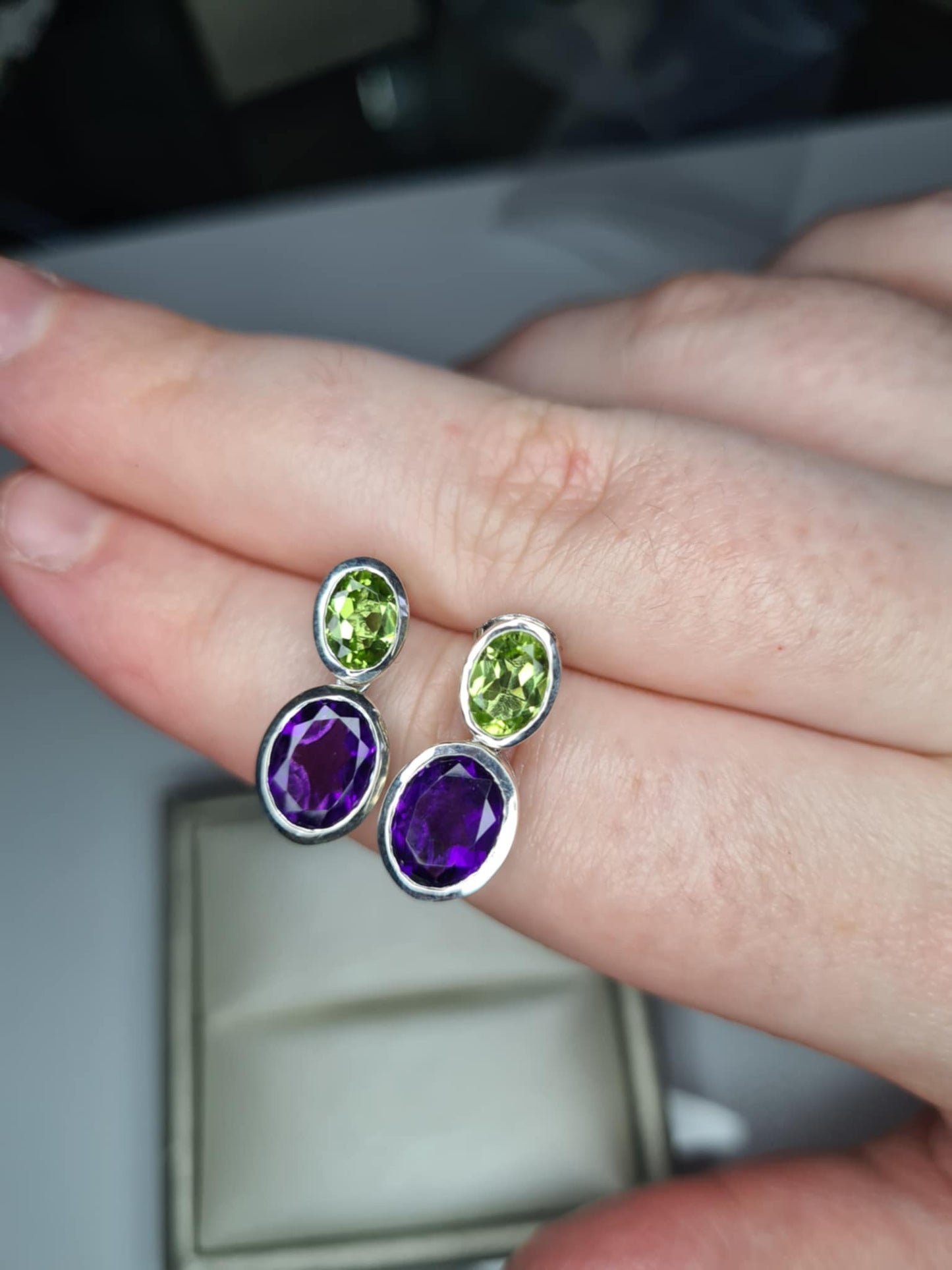 5.60ct African Amethyst & Peridot Drop Earrings 925 Sterling Silver