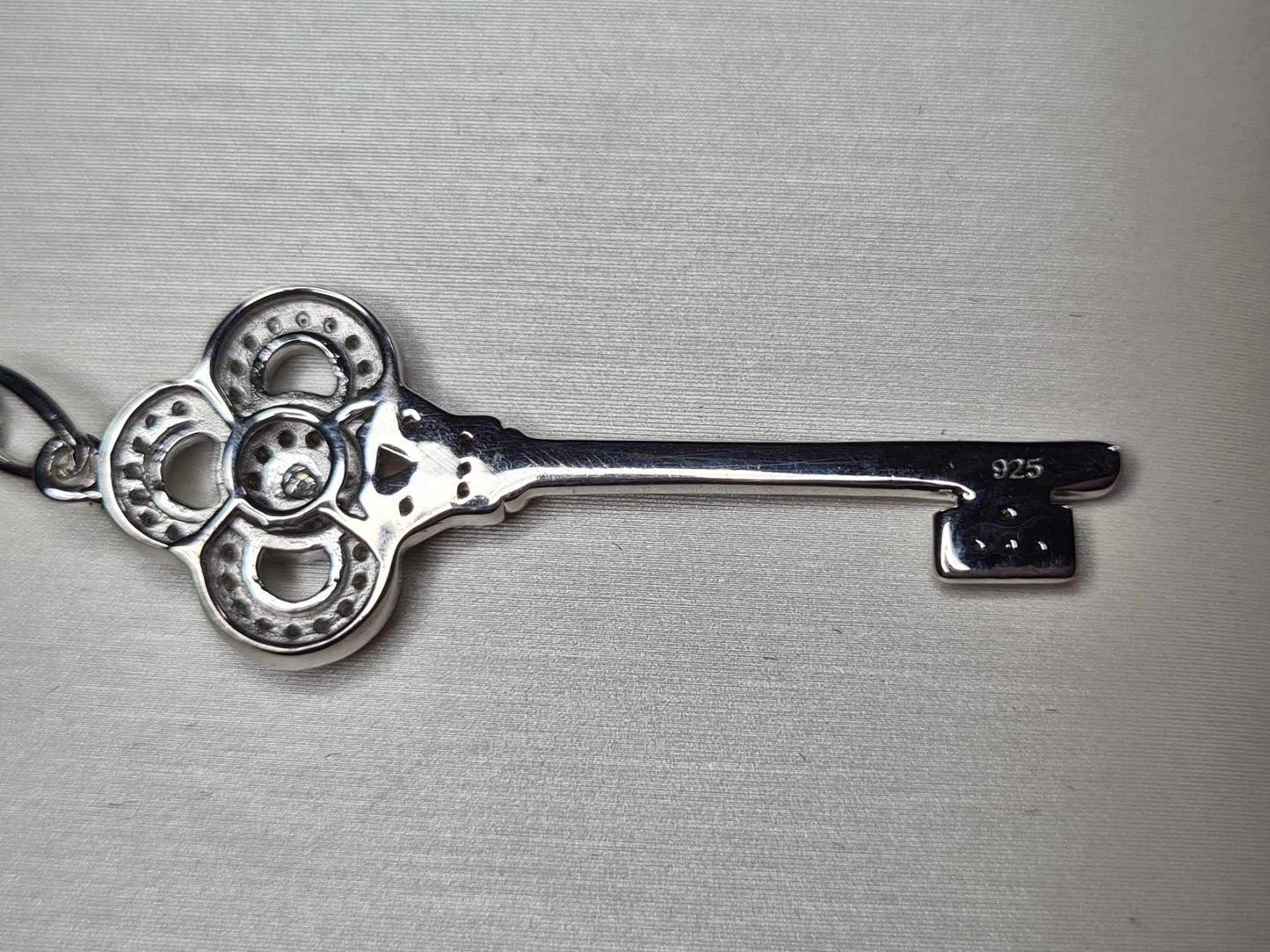 Moissanite Key Necklace Platinum Overlay 925 Sterling Silver