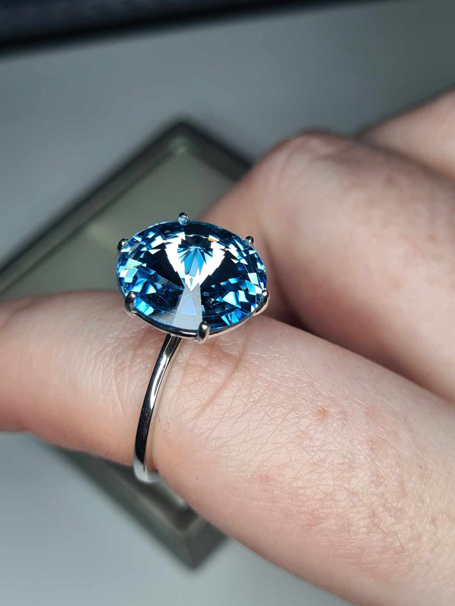 5.600ct Aquamarine Swarovski Crystal Solitaire Ring 925 Sterling Silver SIZE O