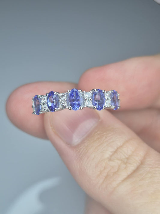 1.59ct Tanzanite and White Zircon Ring 925 Sterling Silver SIZE M