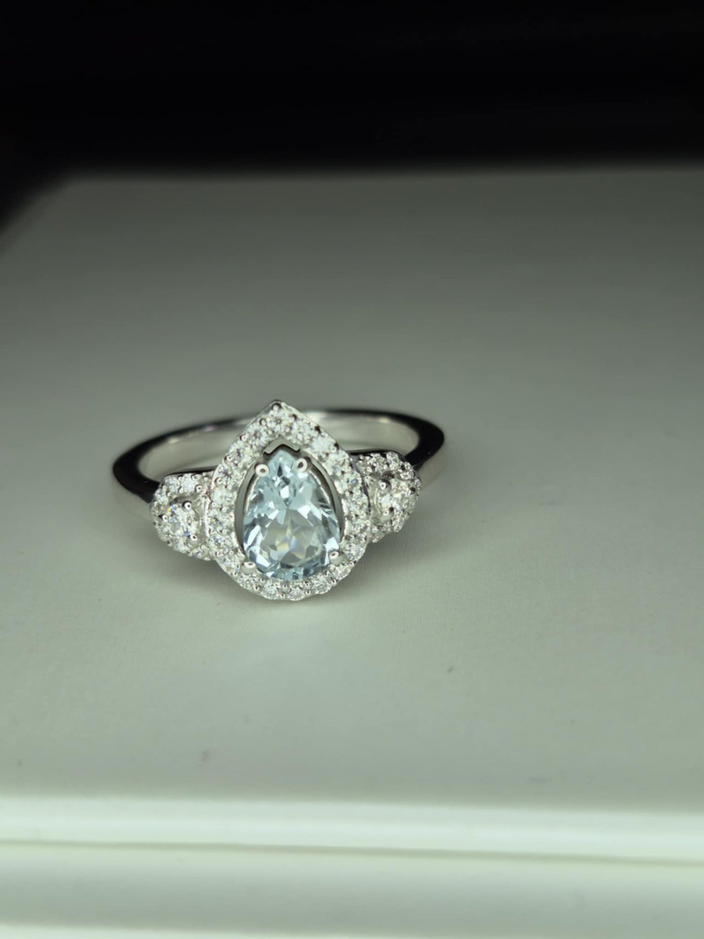 Aquamarine & Moissanite Ring in Rhodium Overlay 925 Sterling Silver SIZE M