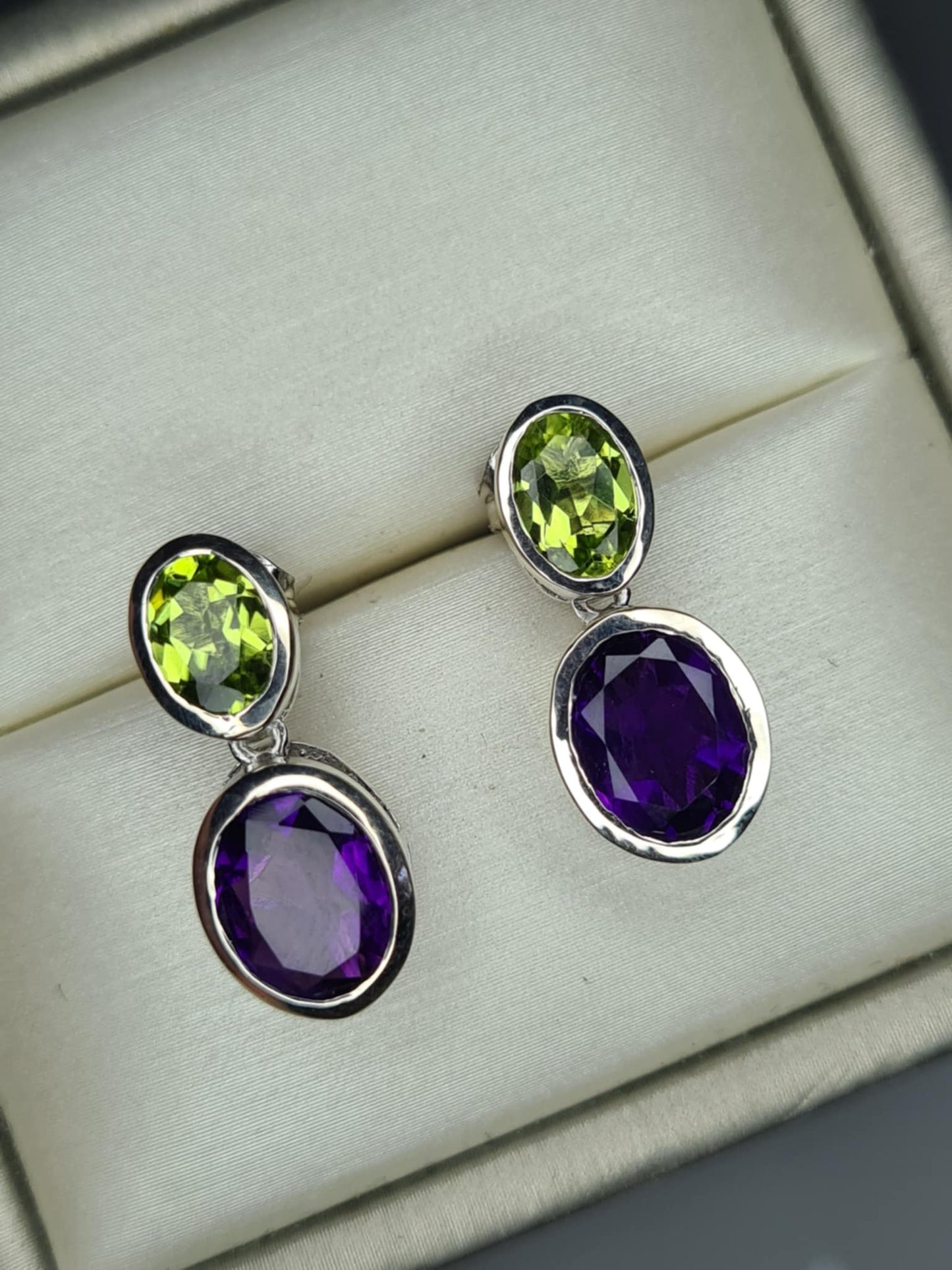 5.60ct African Amethyst & Peridot Drop Earrings 925 Sterling Silver