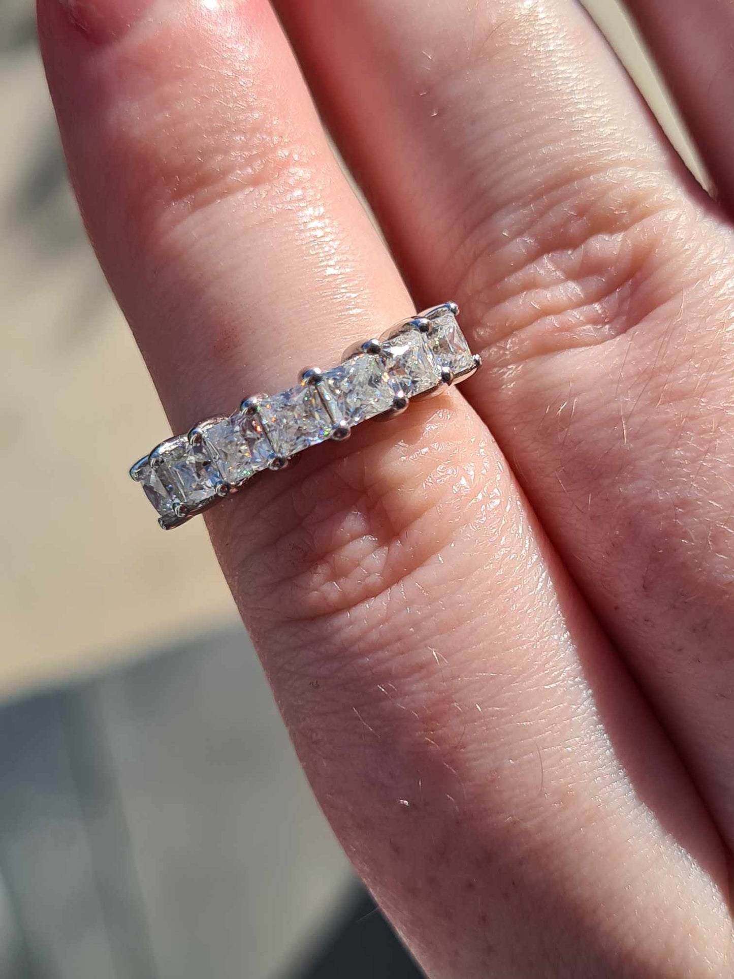 1.68ct Moissanite 7 Stone Ring in Platinum Overlay 925 Sterling Silver SIZE M