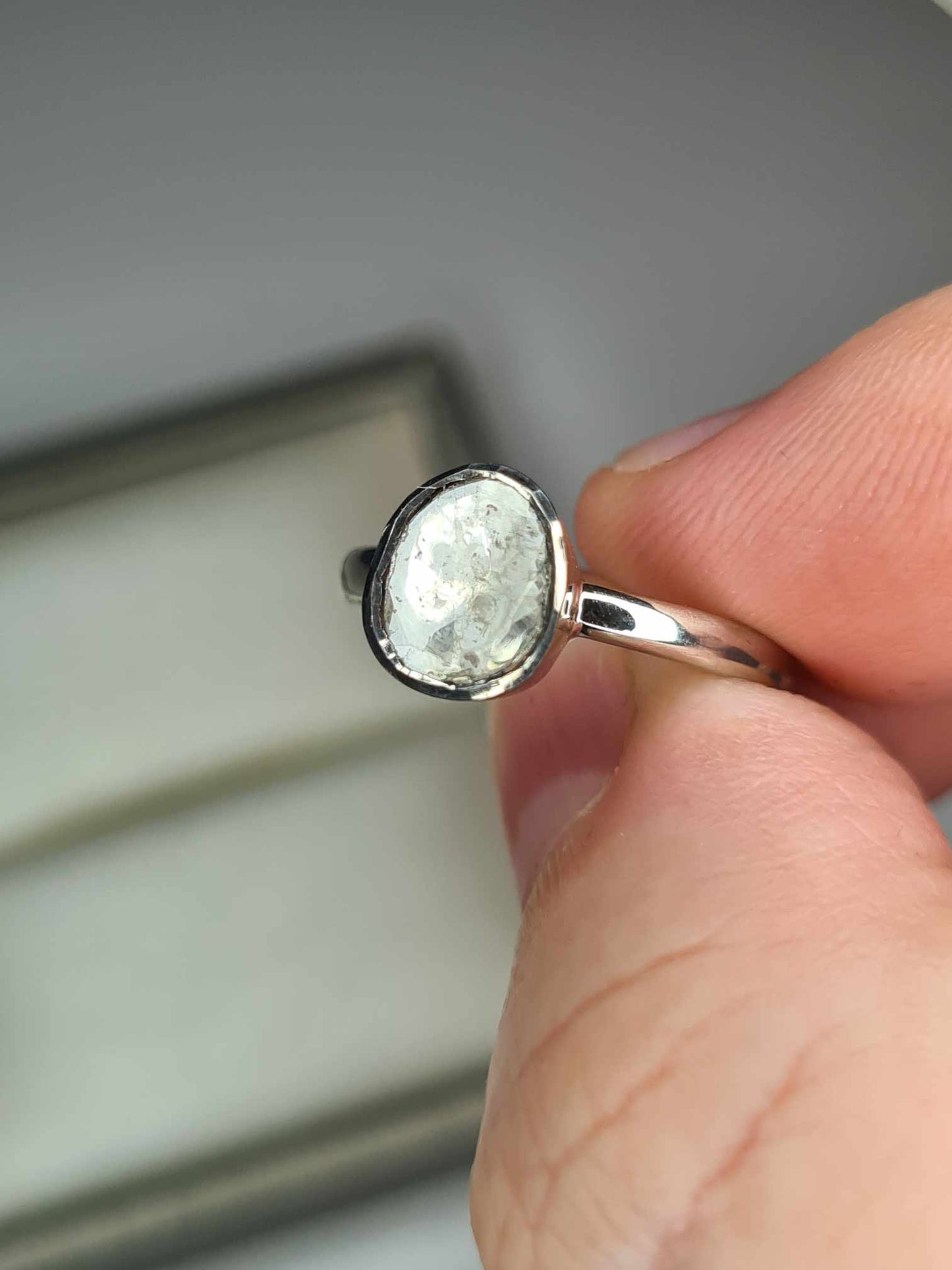 0.25ct Polki Diamond Solitaire Ring in Platinum Overlay 925 Sterling Silver SIZE J