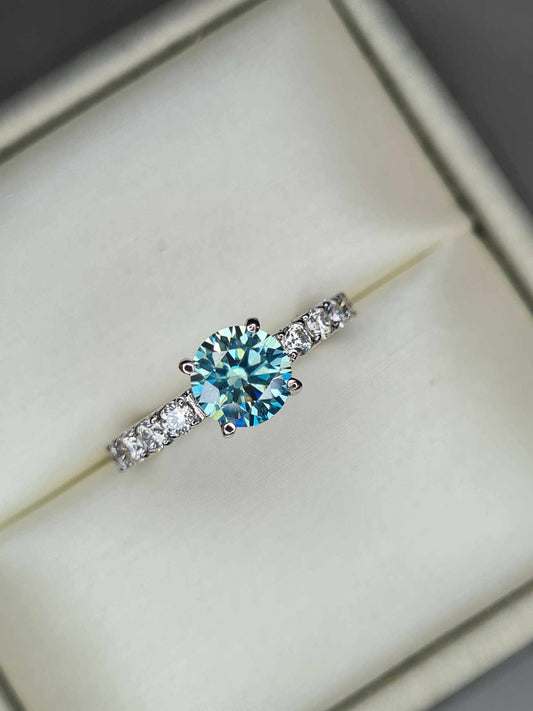1.41ct light Blue Moissanite Engagement Ring in Rhodium Overlay 925 Sterling Silver SIZE K