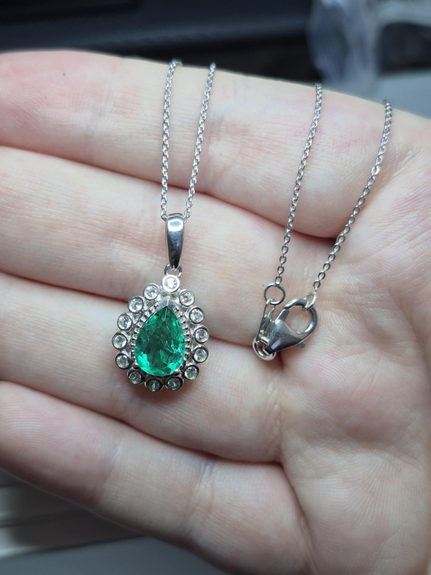 2.56ct Emeraldine Triplet Quartz & White Zircon Necklace in Rhodium Overlay 925 Sterling Silver