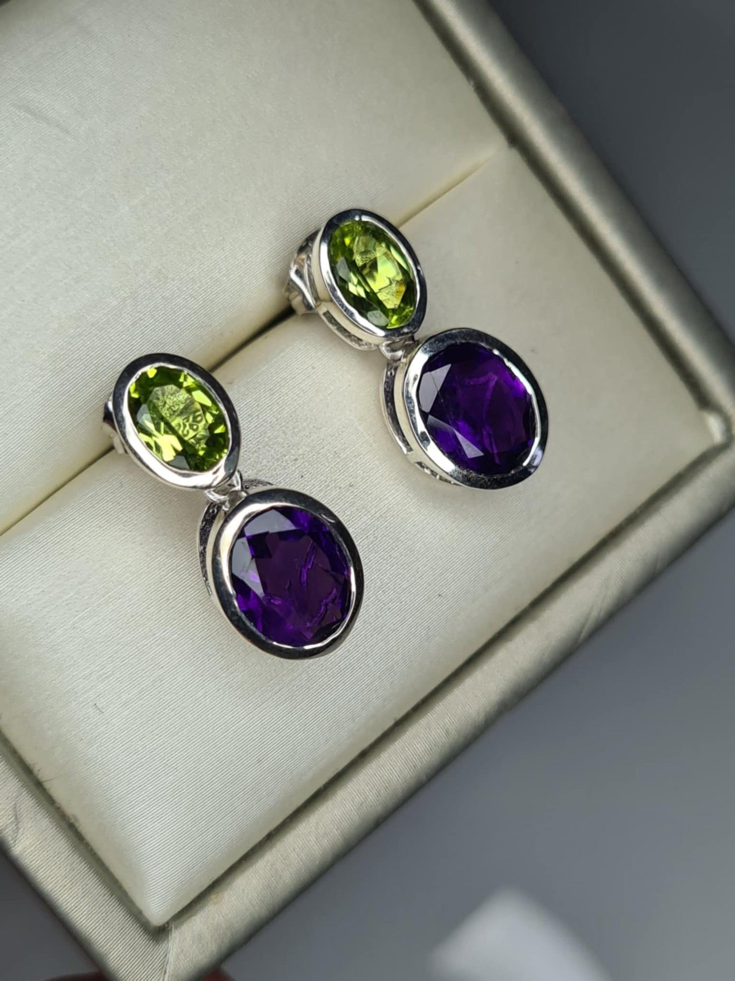 5.60ct African Amethyst & Peridot Drop Earrings 925 Sterling Silver