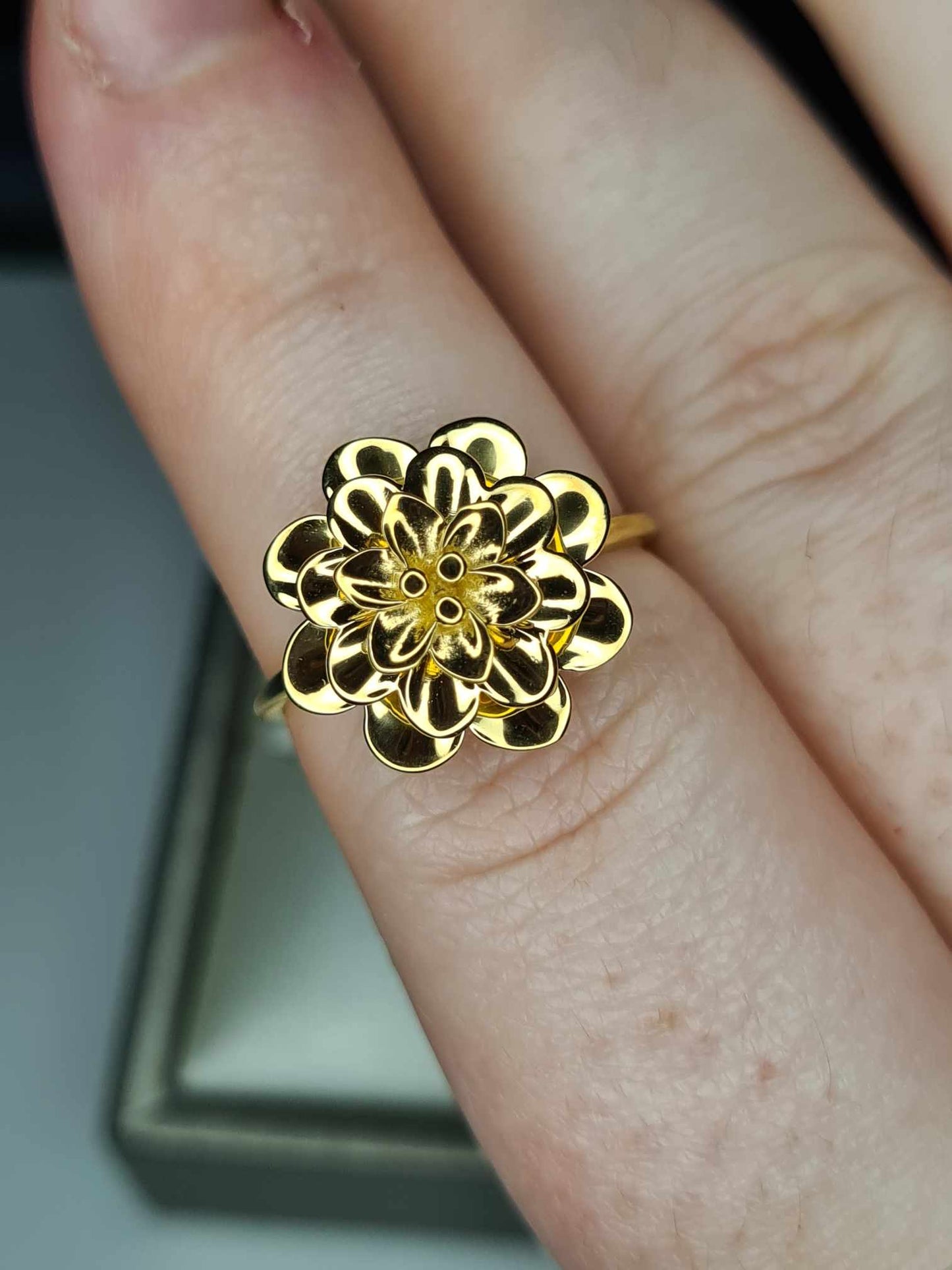 Floral 18K Yellow Gold 925 Sterling Silver Ring SIZES N,O