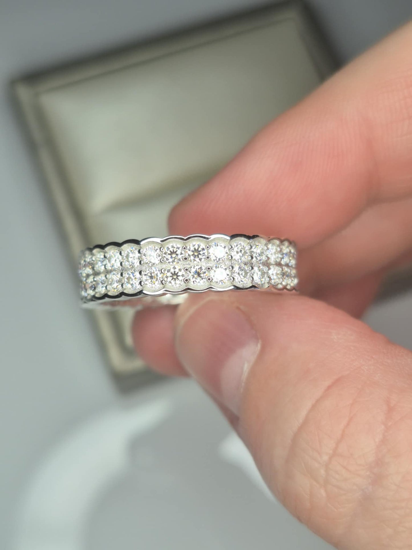 2ct Moissanite Eternity Ring in Rhodium 925 Sterling Silver SIZE T