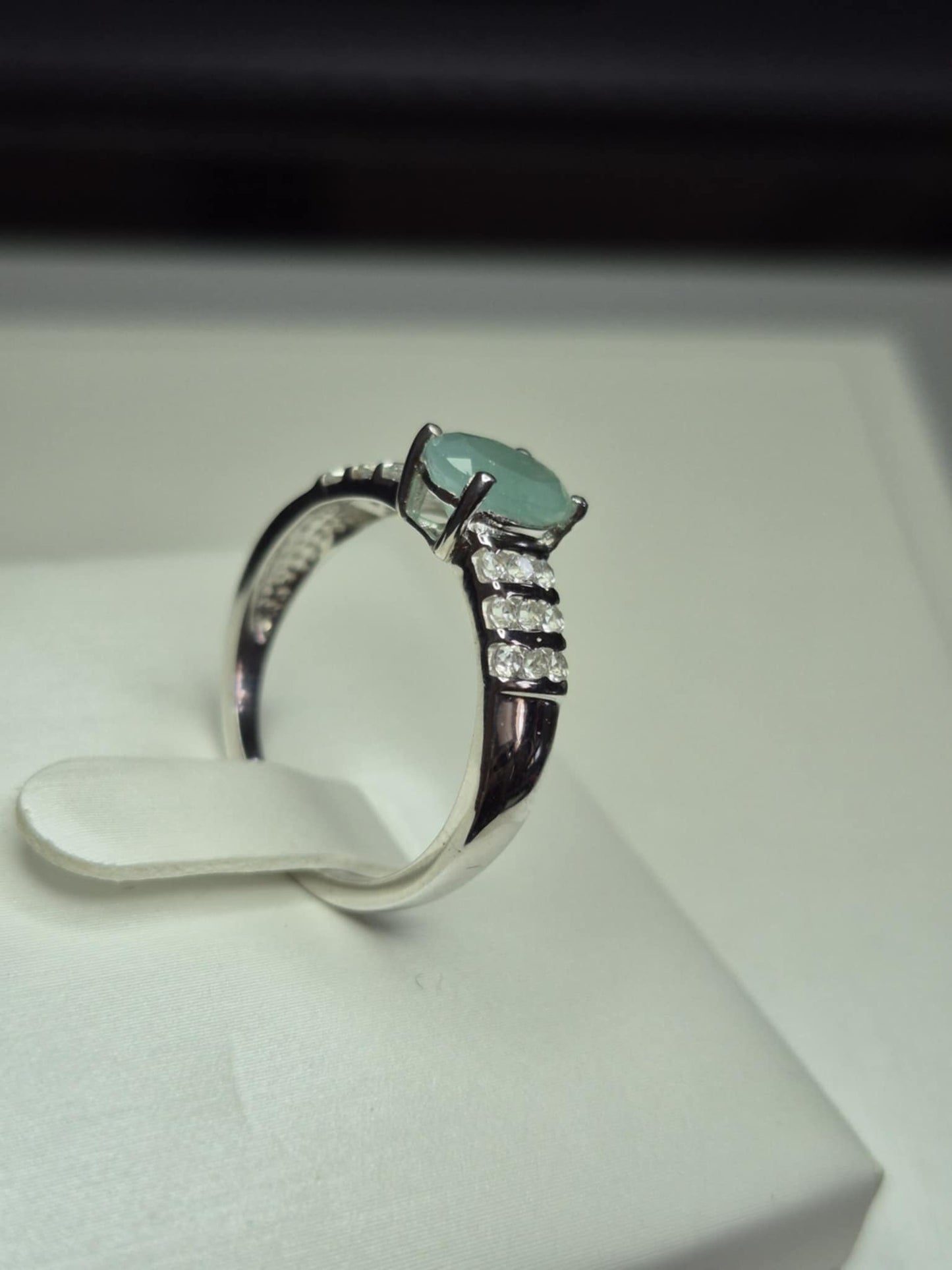 1.60ct Grandidierite & Natural Zircon Ring in Rhodium Overlay 925 Sterling Silver SIZE N