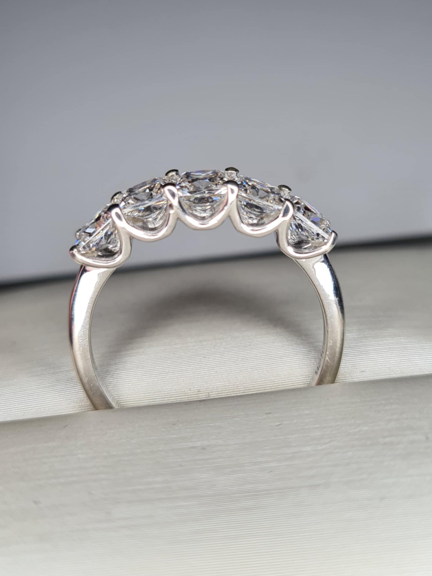 3.26ct Swarovski Zirconia 5 Stone Square cut Ring in Rhodium Overlay 925 Sterling Silver