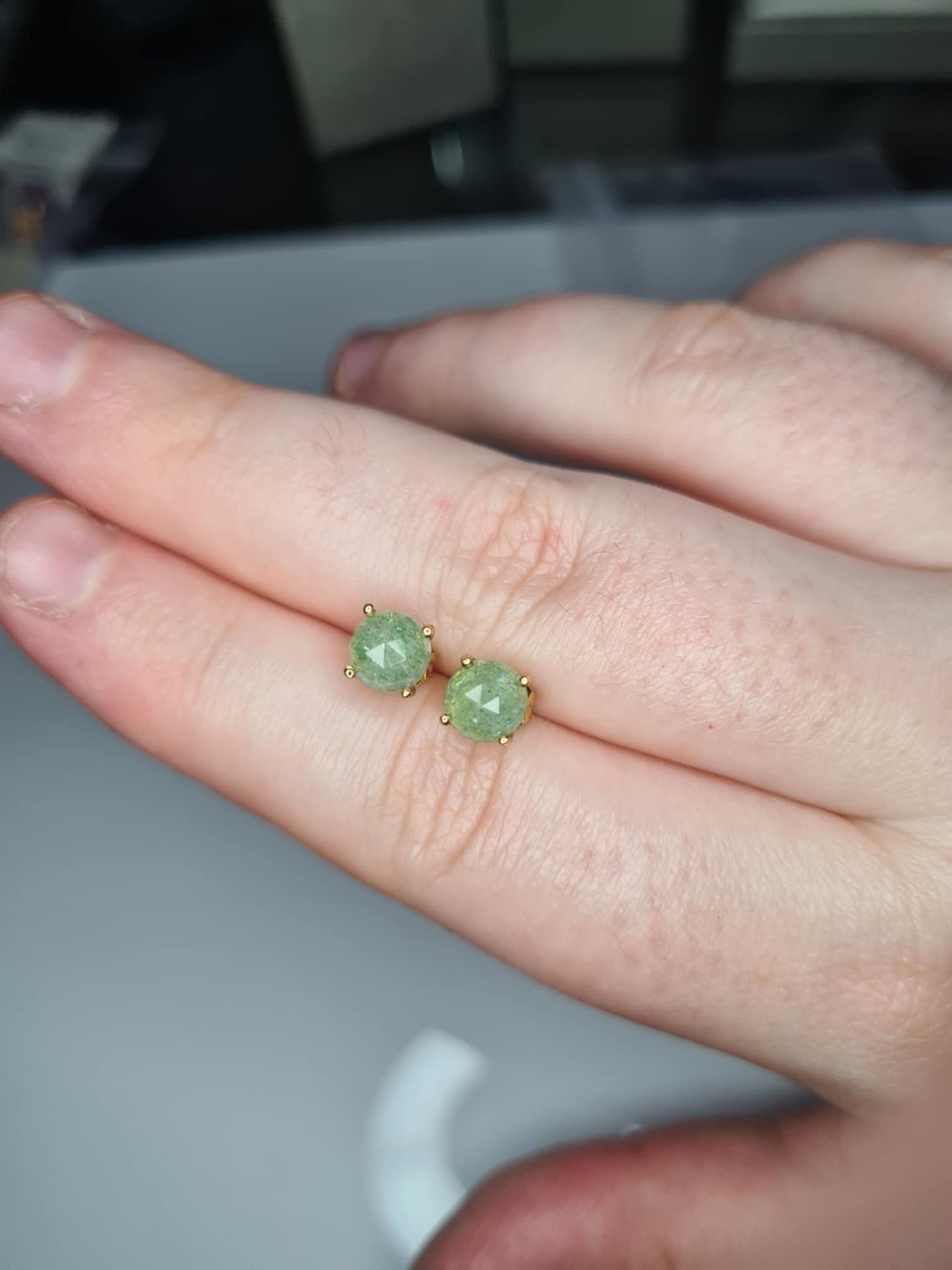 1.93ct Green Quartz Solitaire Stud Earrings in 9K Gold Overlay 925 Sterling Silver