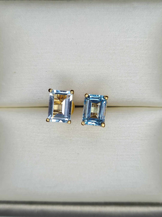 2.73ct Skyblue Topaz Solitaire Earrings in 18K Yellow Gold Overlay 925 Sterling Silver
