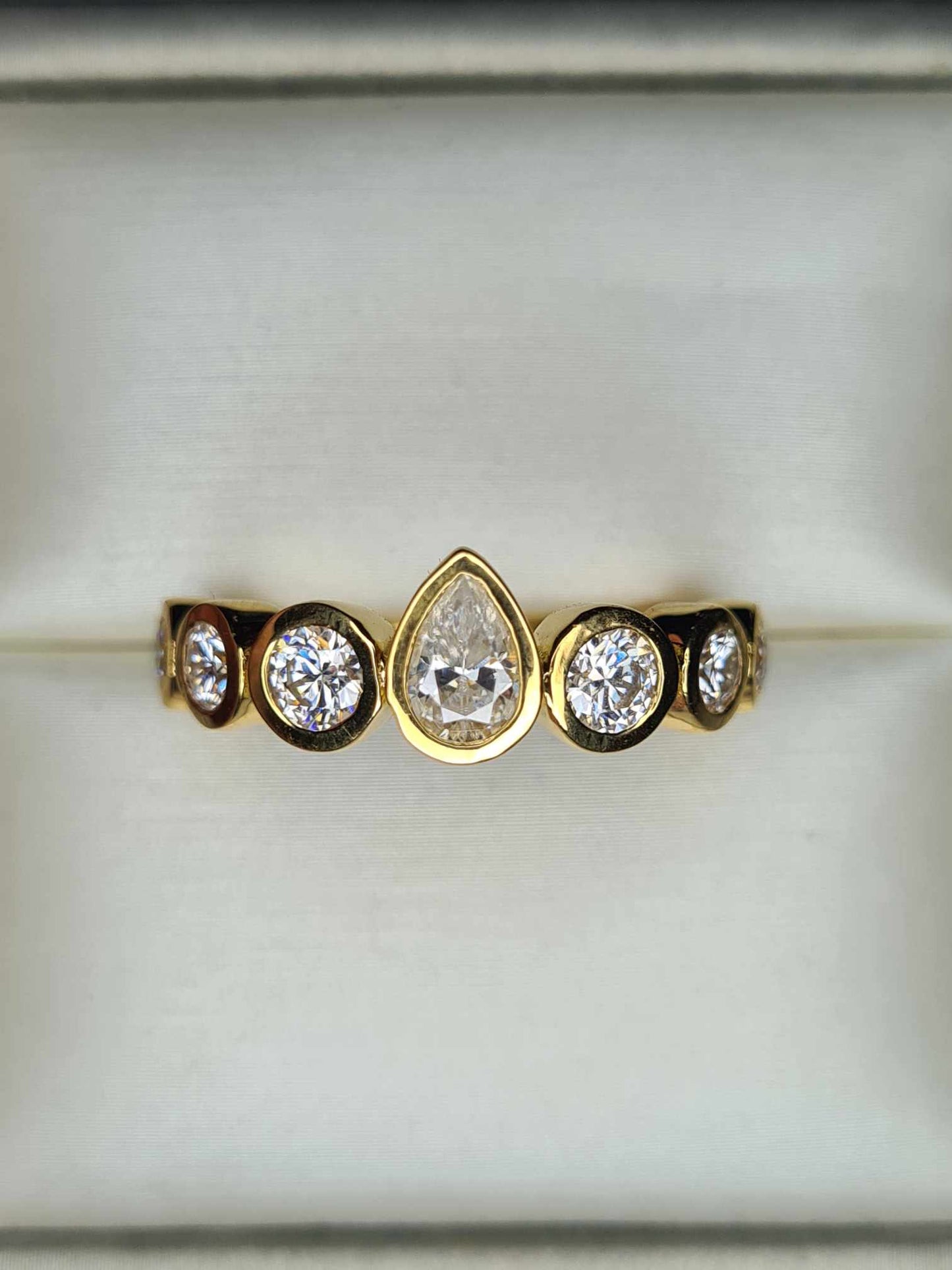 1.36 Ct 7 Stone Moissanite Ring 18k Gold Overlay 925 Sterling Silver SIZE R