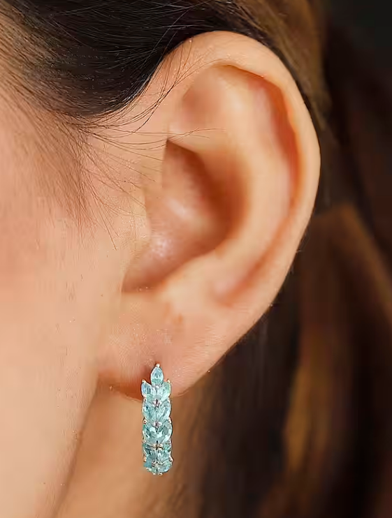 2ct Lagoon Apatite Small Hoop Earrings in Rhodium Overlay 925 Sterling Silver