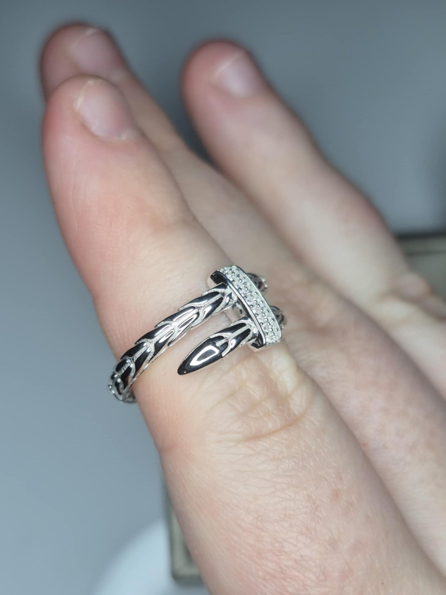 Moissanite Serpent Ring in Rhodium Overlay 925 Sterling Silver
